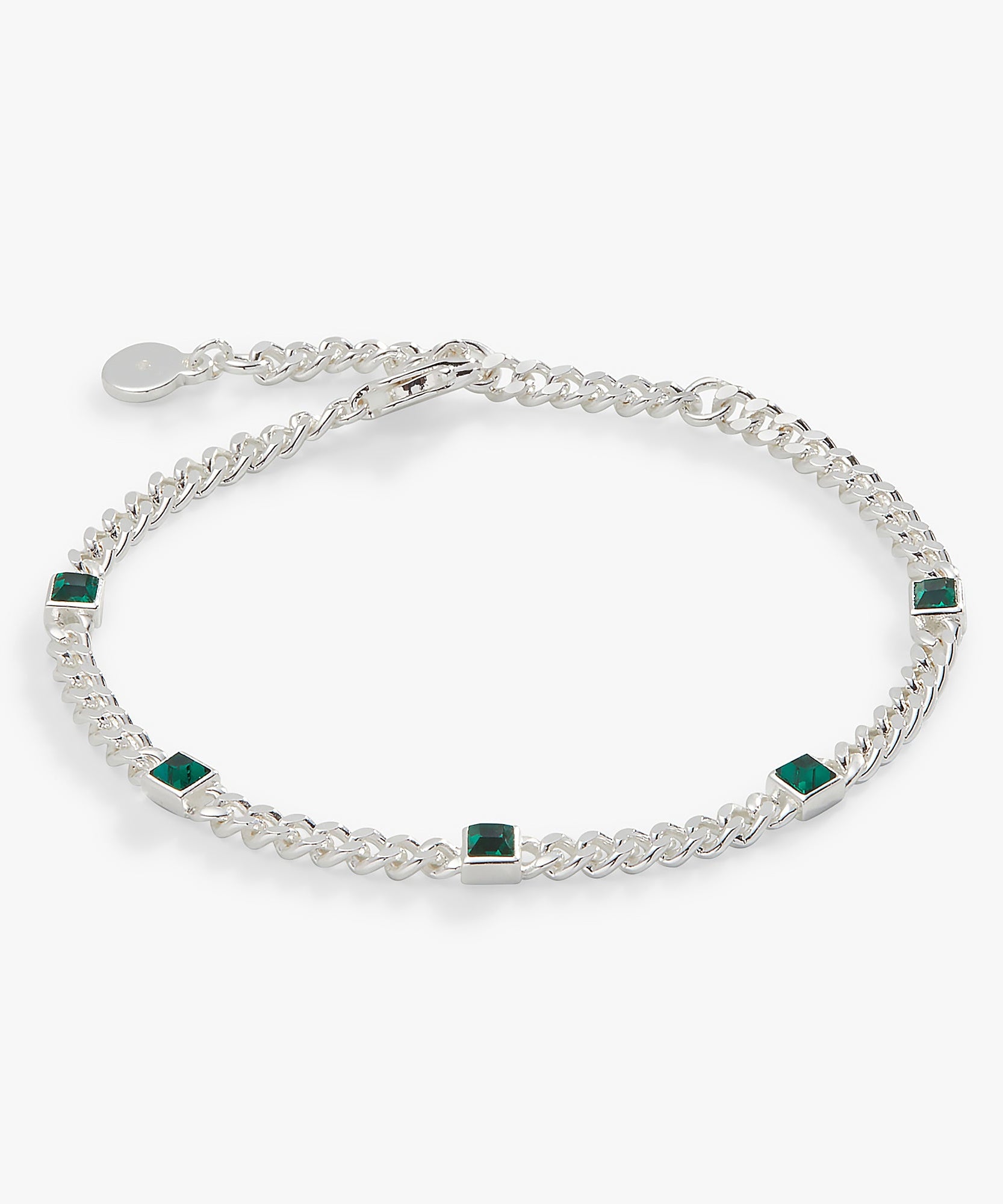 May Birthstone Emerald Curb Chain Bracelet