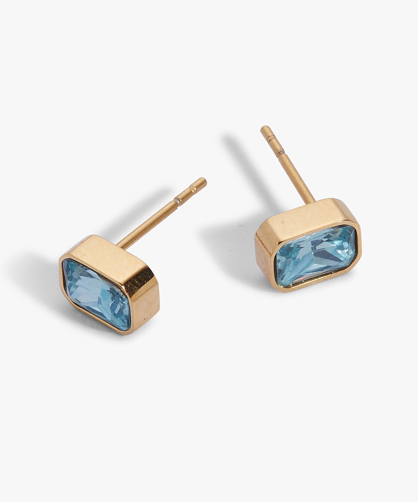 March Emerald-Cut Birthstone Stud