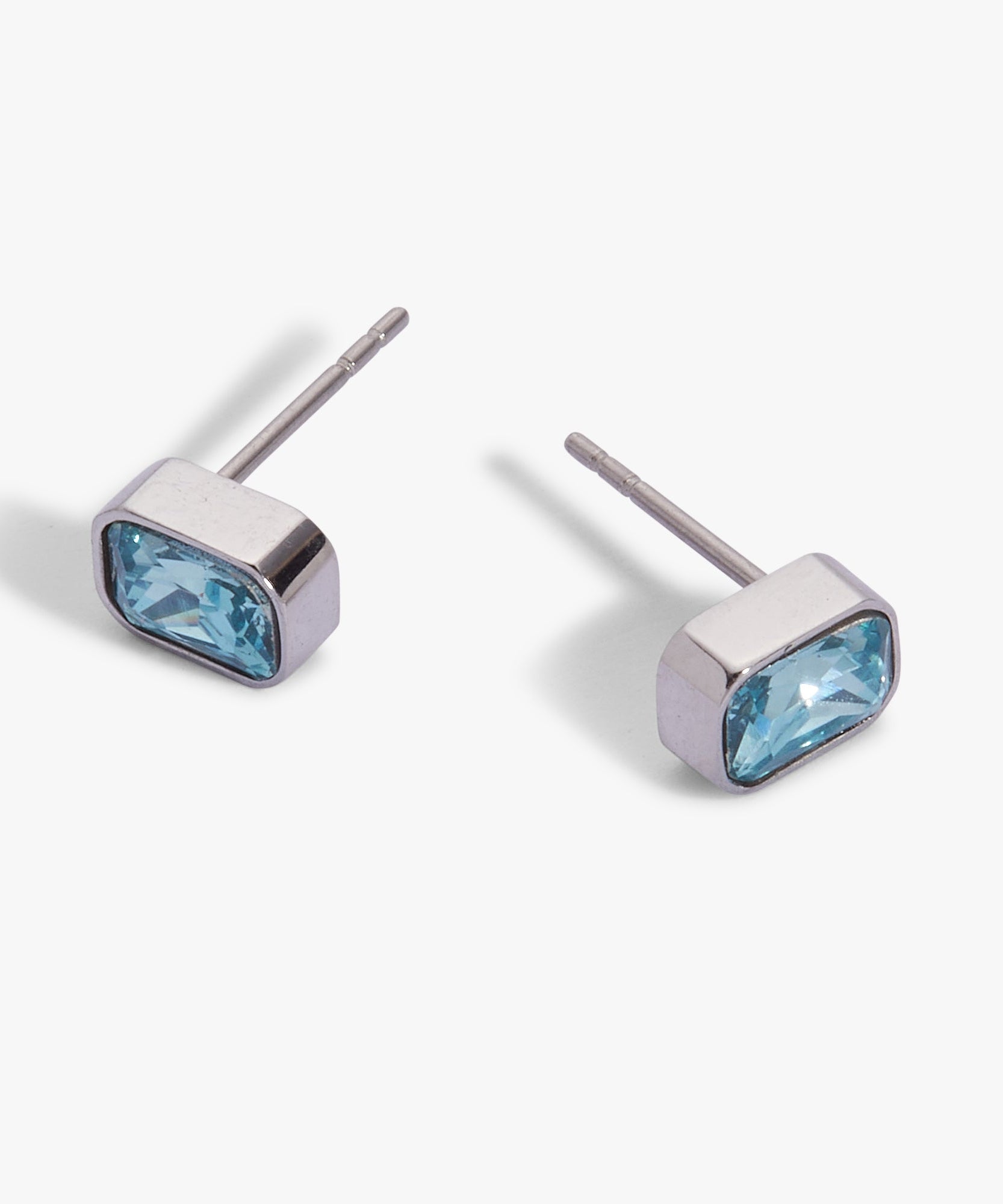 March Emerald-Cut Birthstone Stud