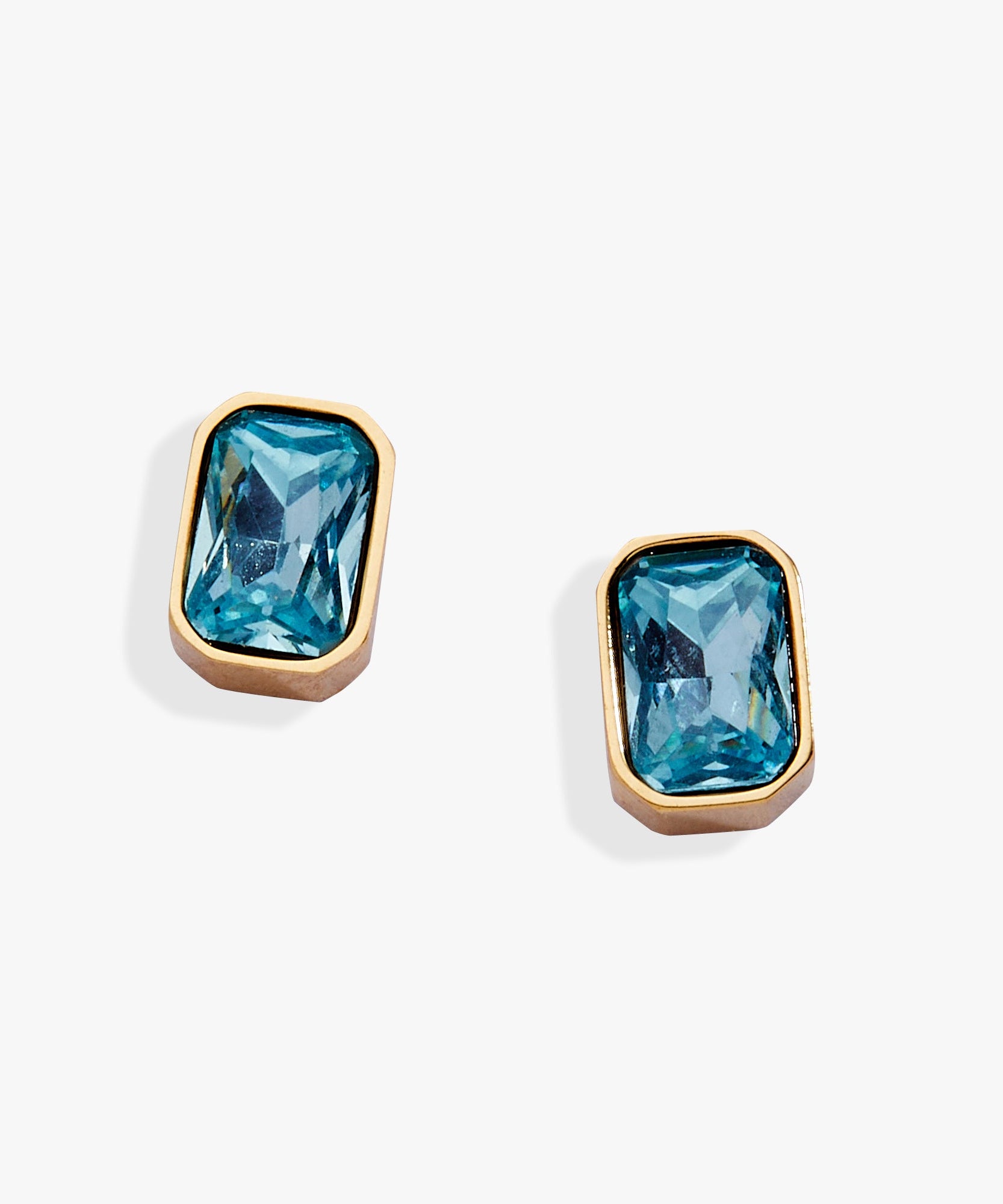 March Emerald-Cut Birthstone Stud