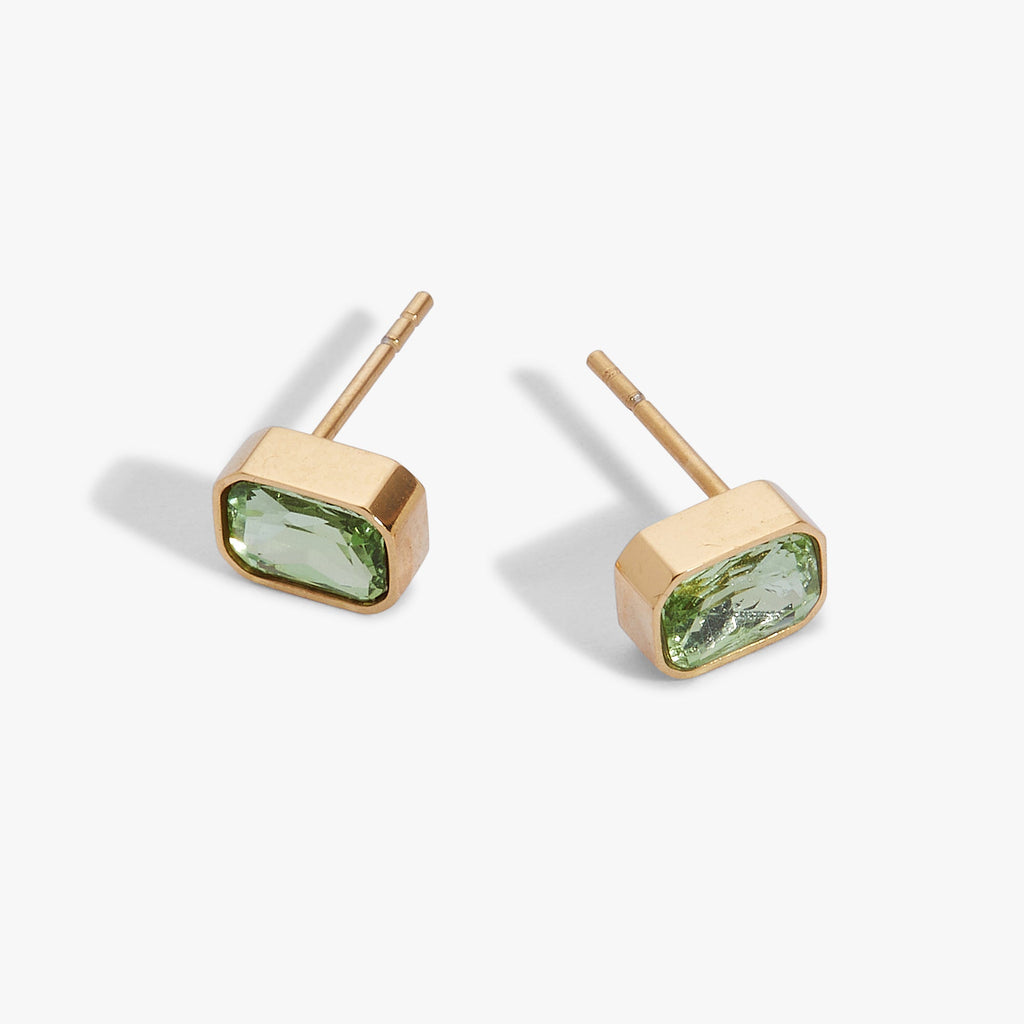August Emerald-Cut Birthstone Stud Earrings