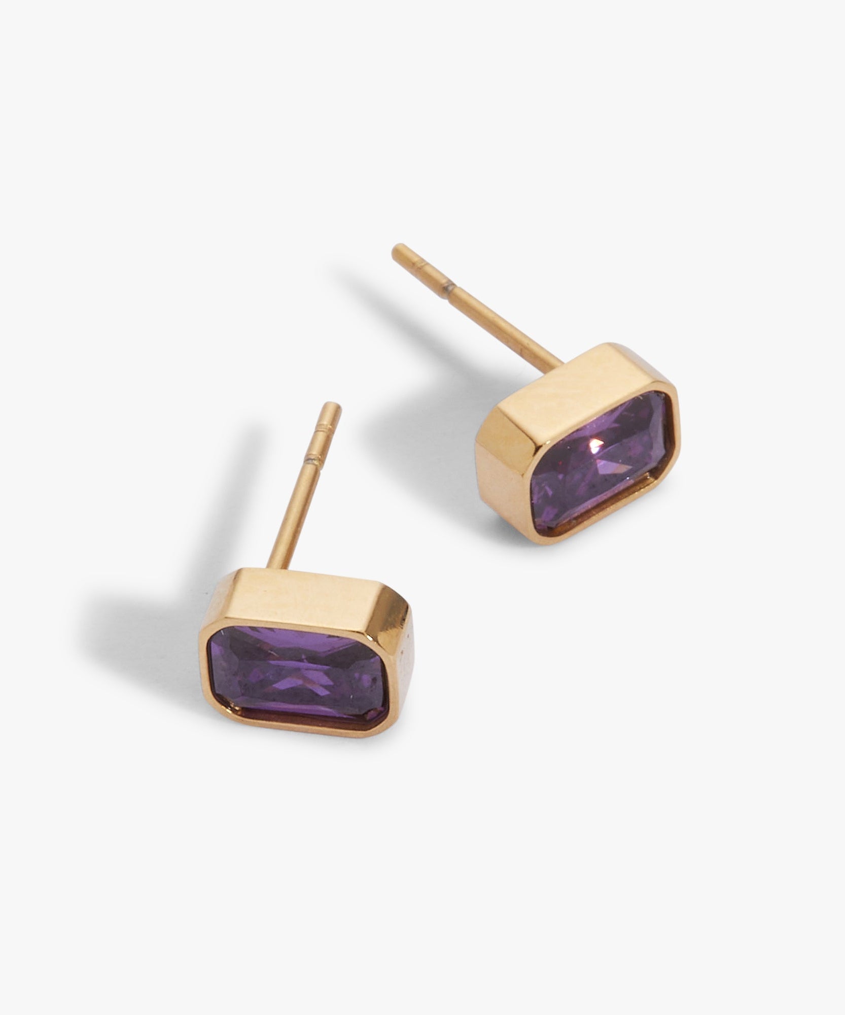 February Emerald-Cut Birthstone Stud Earrings