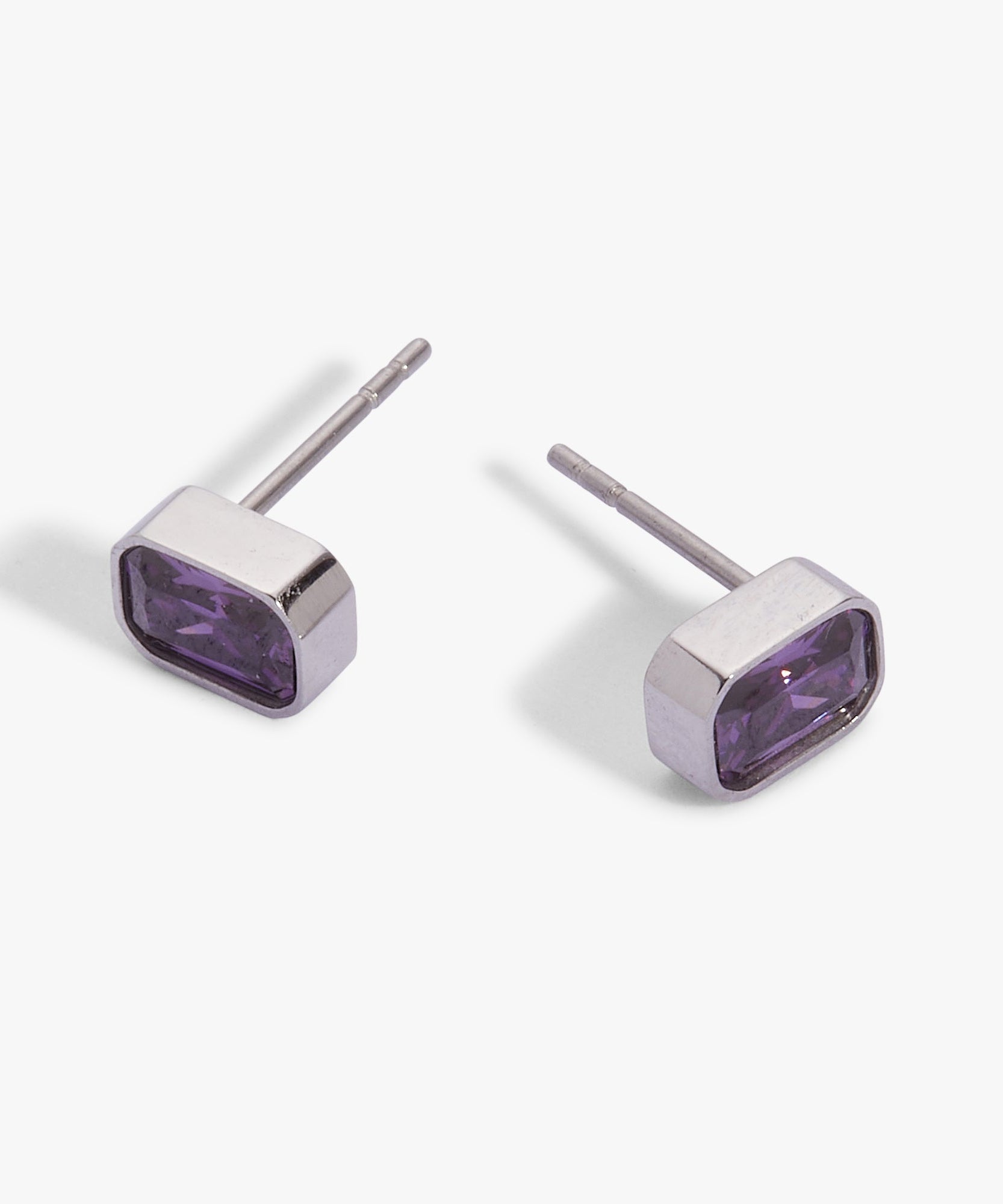 February Emerald-Cut Birthstone Stud Earrings