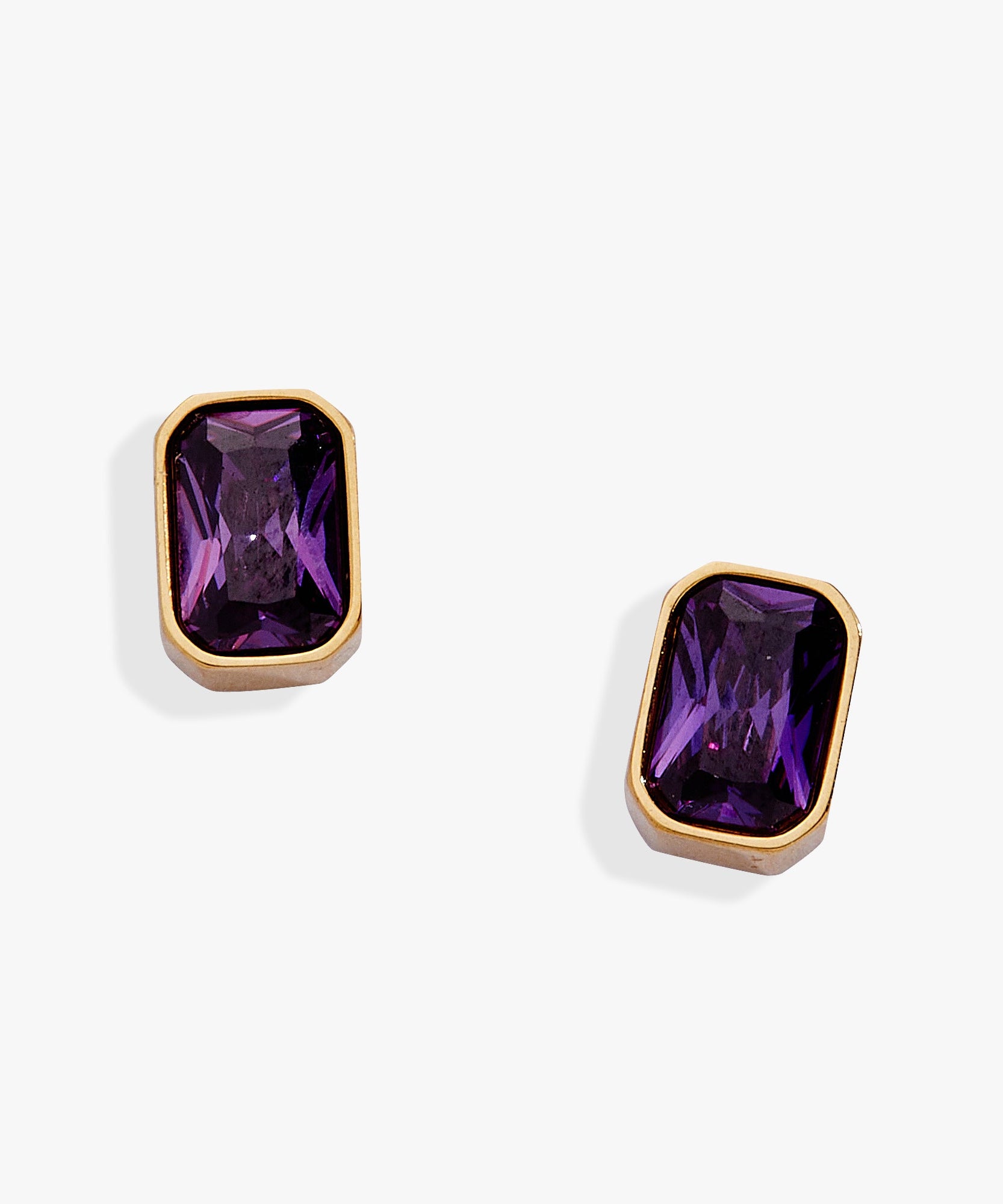 February Emerald-Cut Birthstone Stud Earrings