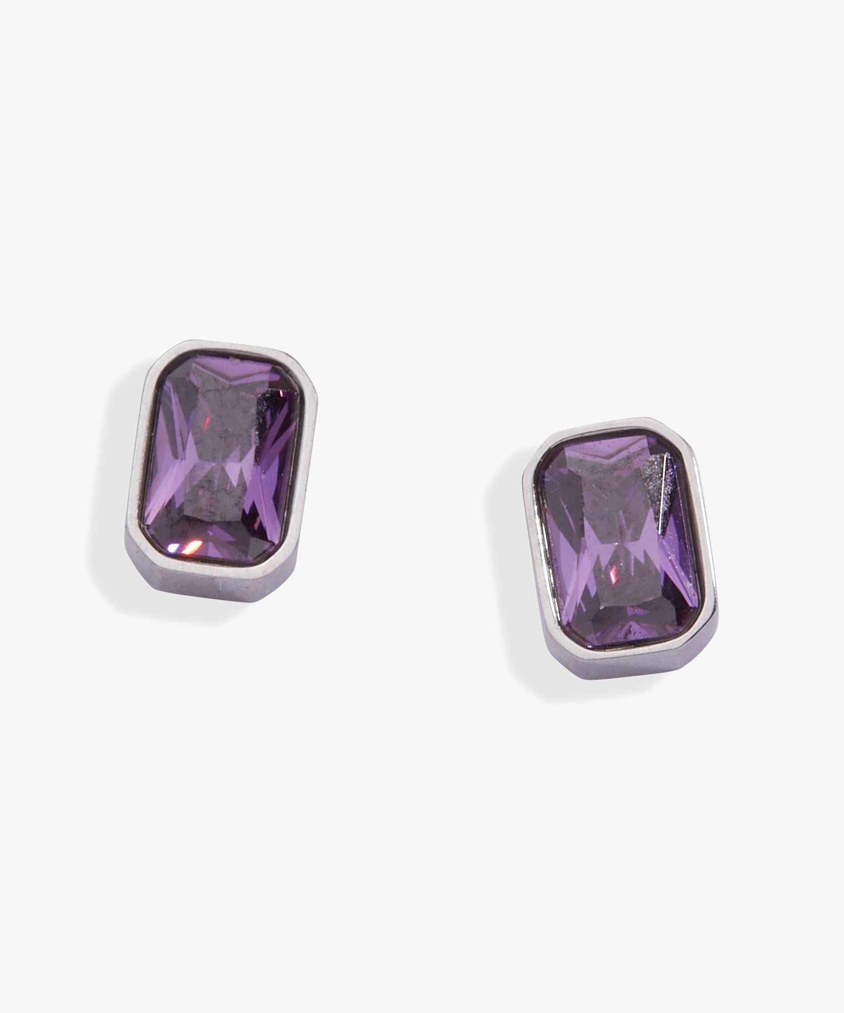 February Emerald-Cut Birthstone Stud Earrings