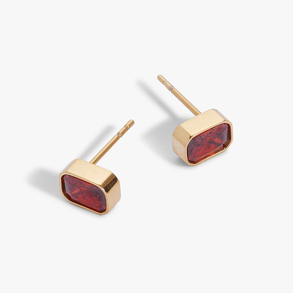 January Emerald-Cut Birthstone Stud