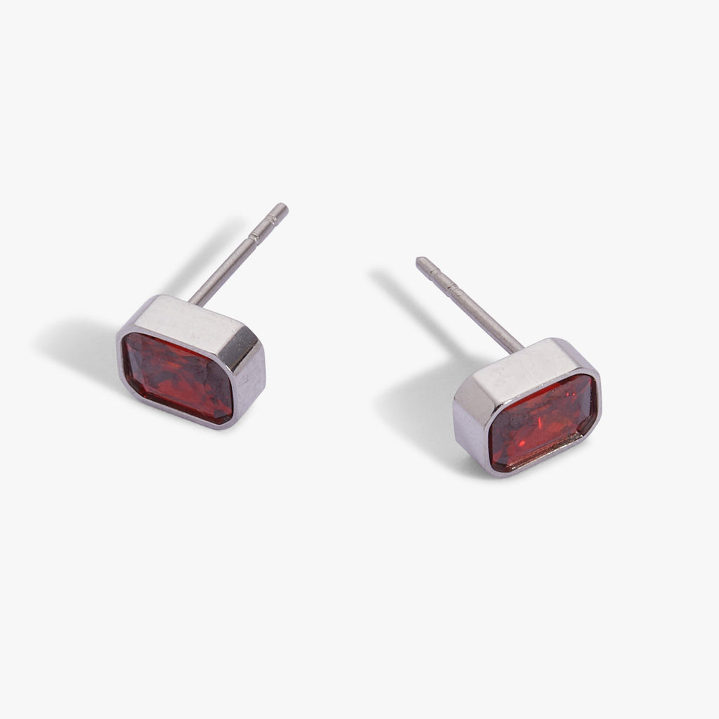 January Emerald-Cut Birthstone Stud