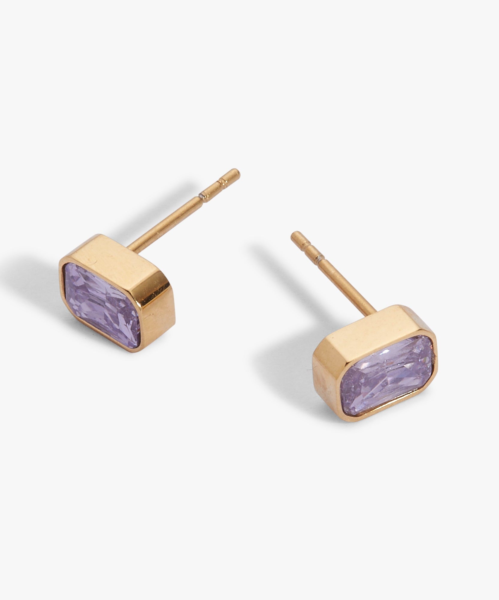 June Emerald-Cut Birthstone Stud Earrings