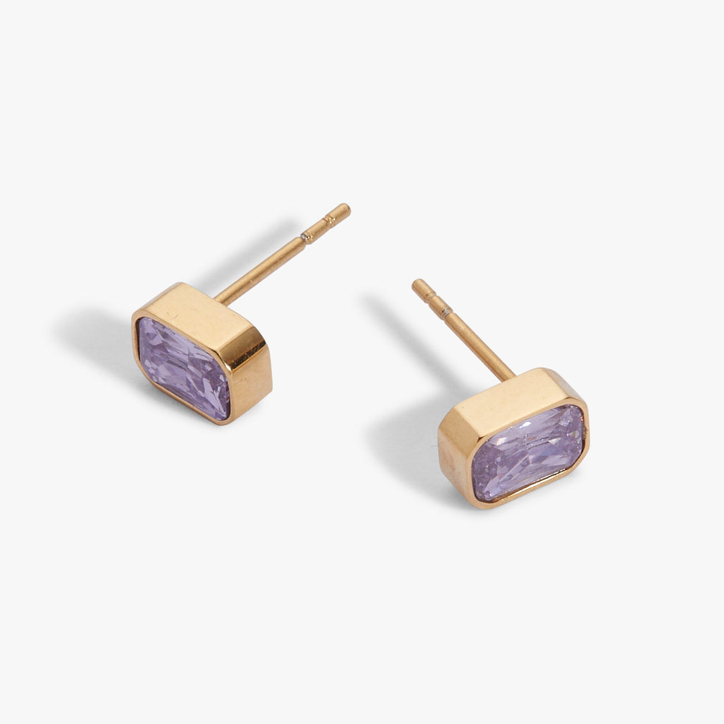 June Emerald-Cut Birthstone Stud Earrings