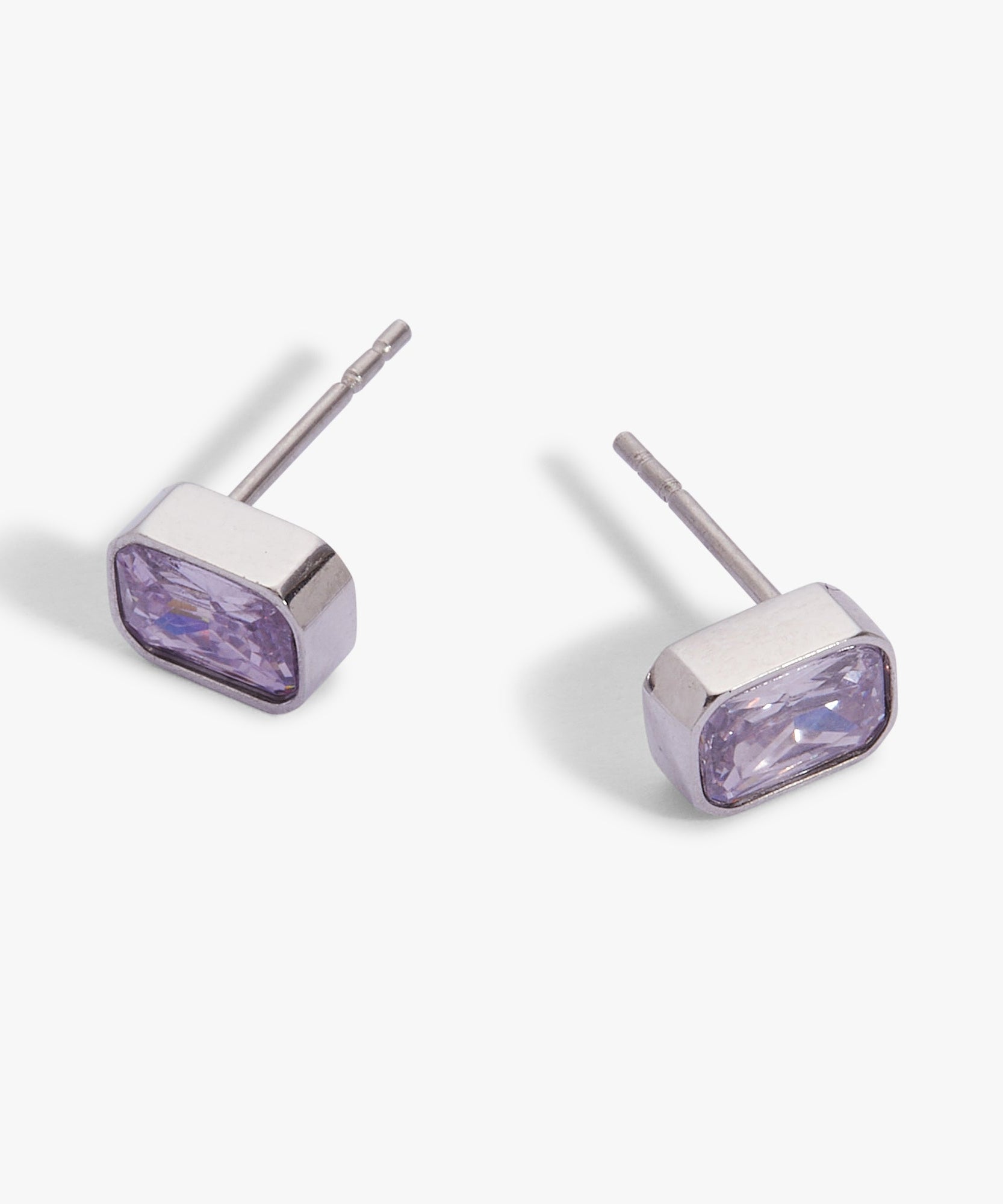 June Emerald-Cut Birthstone Stud Earrings