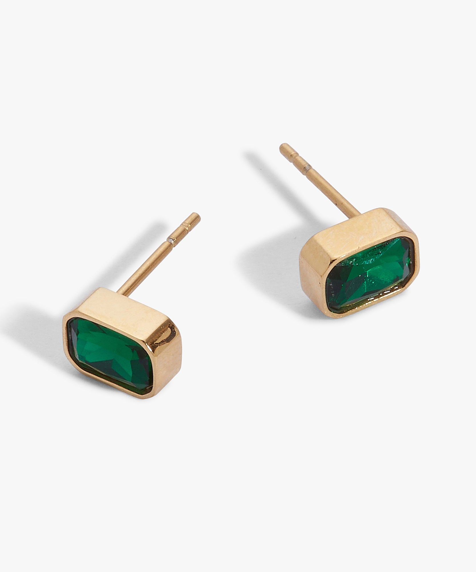 May Emerald-Cut Birthstone Stud Earrings