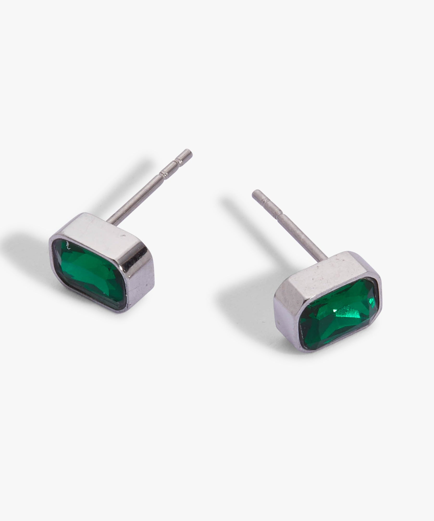 May Emerald-Cut Birthstone Stud Earrings