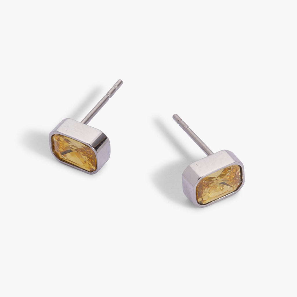 November Emerald-Cut Birthstone Stud Earrings