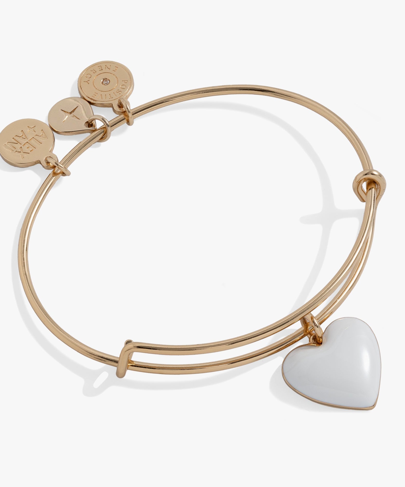 White Enamel Heart Charm Bangle