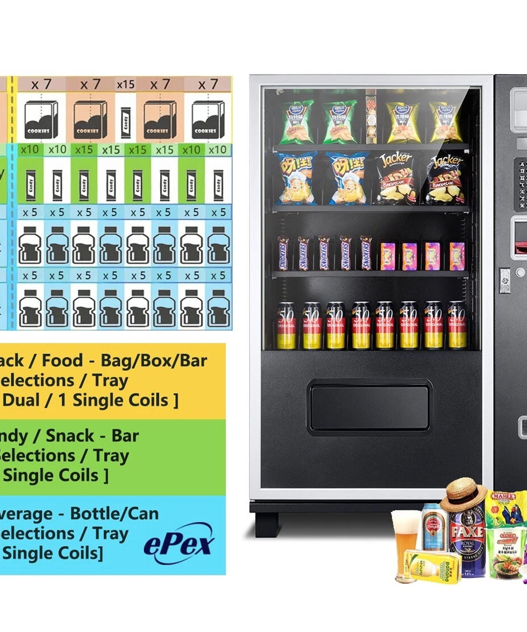 Epx 5FT Snack- und Getränkeautomat mit zwei Temperaturzonen und Geldscheinprüfer [G432] (SAK76984)