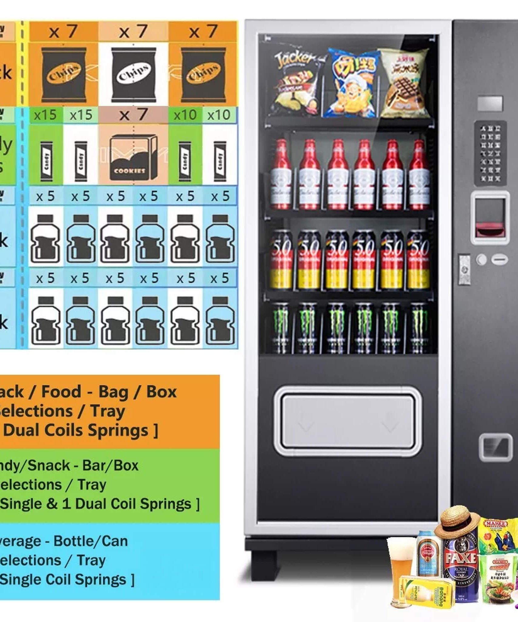 Epx 5FT Snacks And Drinks Combo Vending Machine With Refrigeration And Bill Acceptor [G424] (SAK51689)