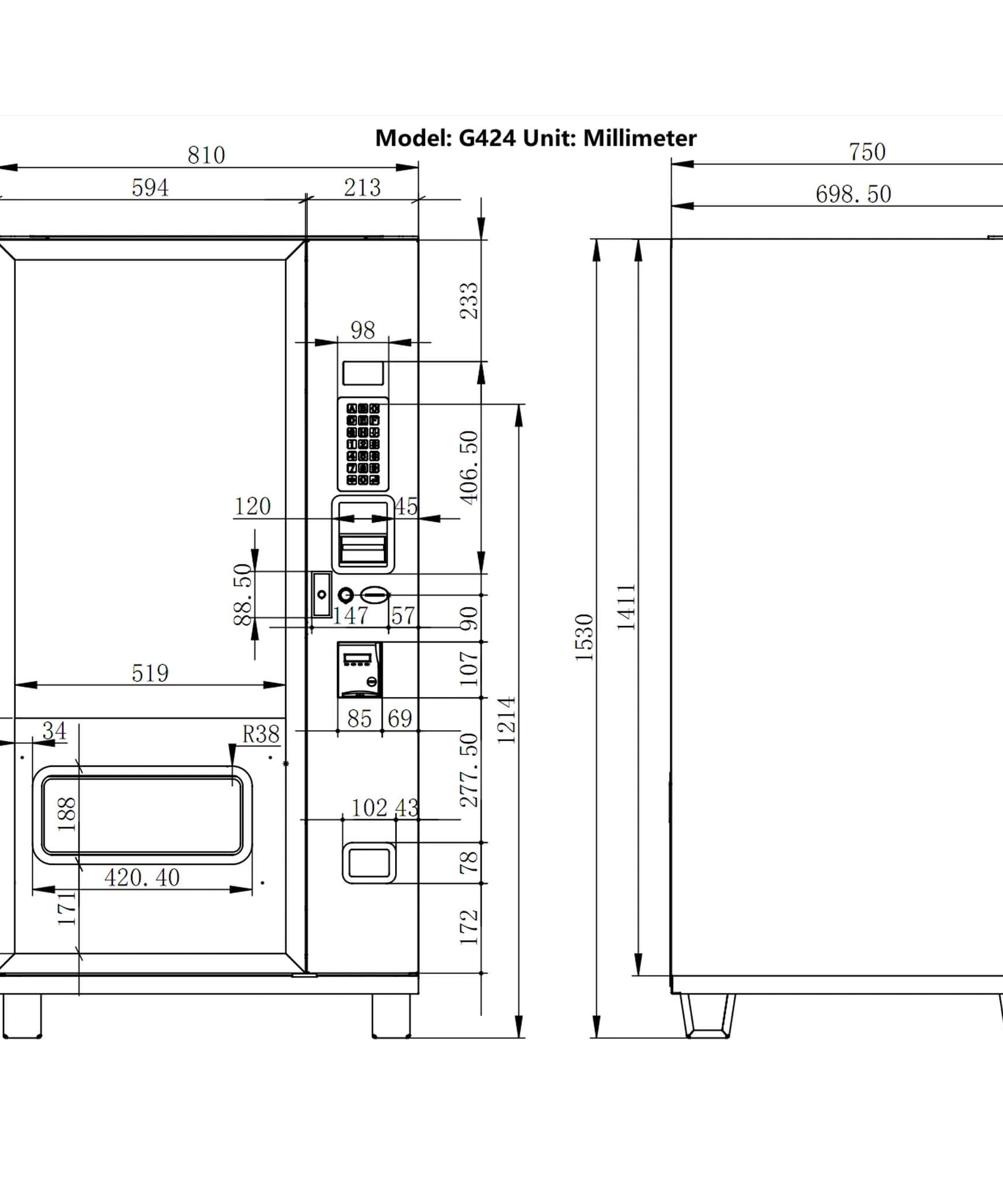 Epx 5FT Snacks And Drinks Combo Vending Machine With Refrigeration And Bill Acceptor [G424] (SAK51689)
