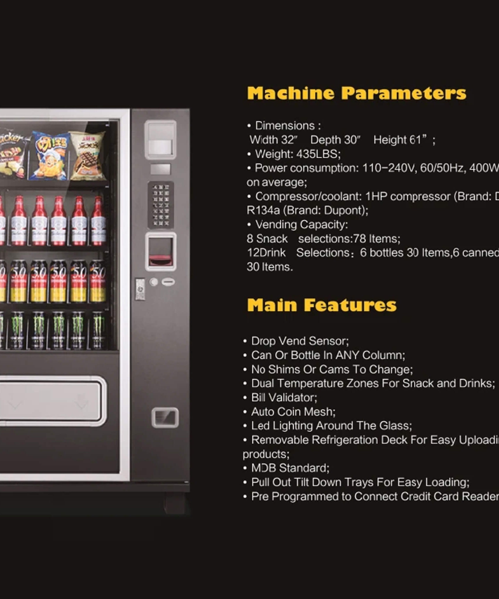 Epx 5FT Snacks And Drinks Combo Vending Machine With Refrigeration And Bill Acceptor [G424] (SAK51689)