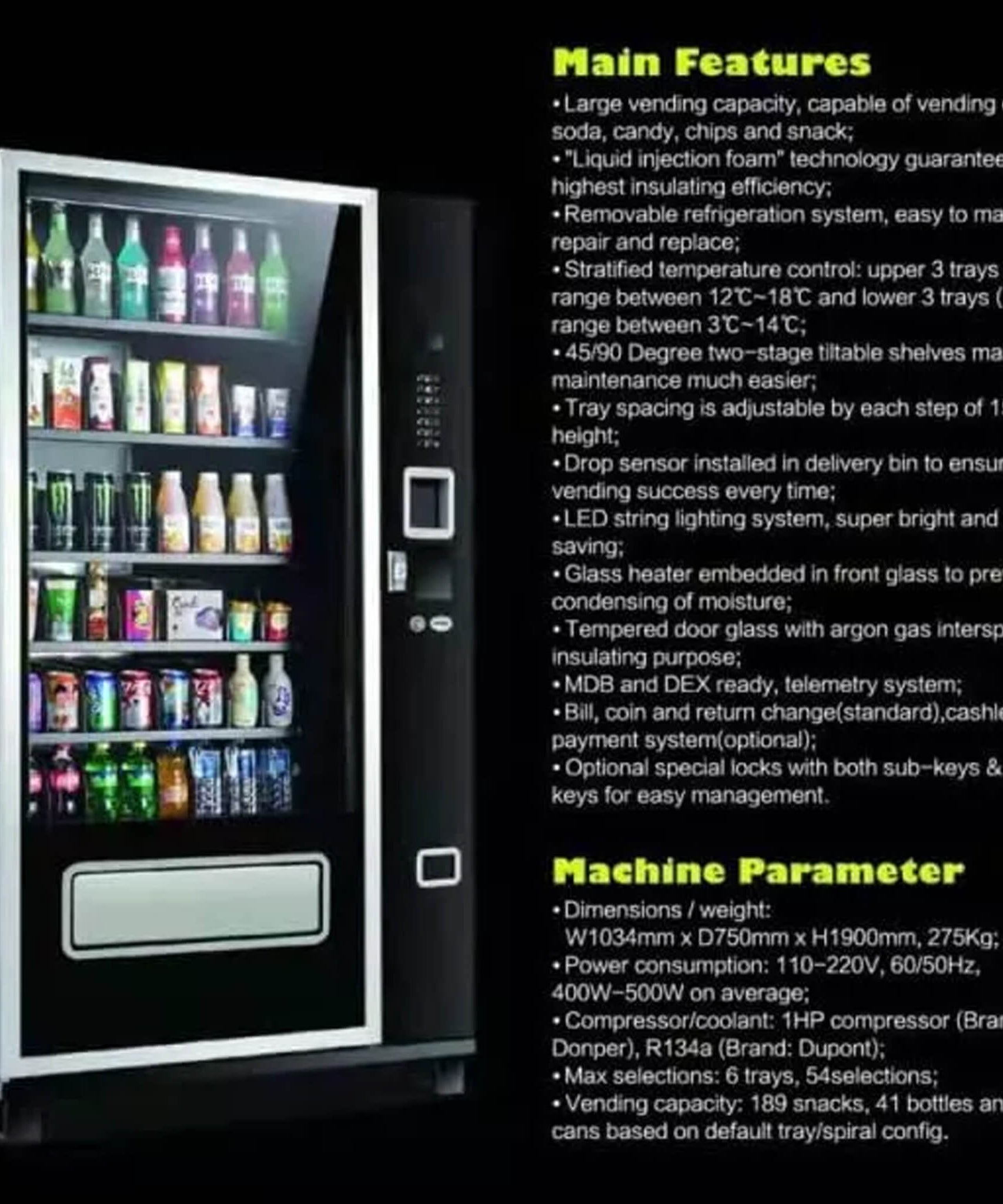 Epx Large 6FT Snacks And Drinks Combo Vending Machine With Dual Zone Refrigeration And Bill Acceptor [EP-G654] (SAK47539)