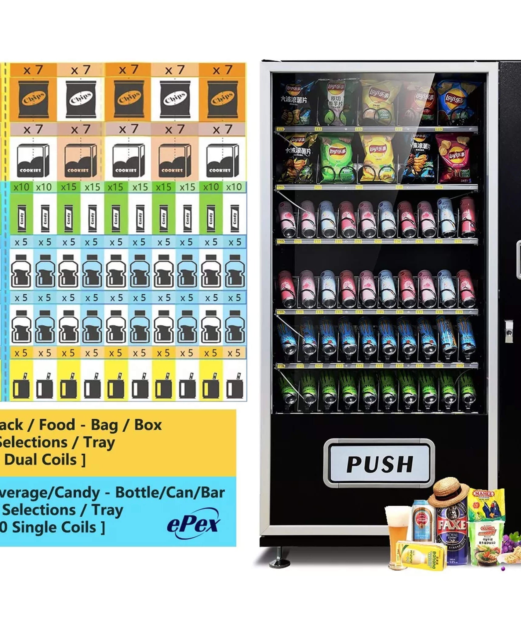 Epx Extra Large 6FT Snacks And Drinks Combo Vending Machine With Dual Zone Refrigeration And Bill Acceptor [EP-G660] (SAK12960)