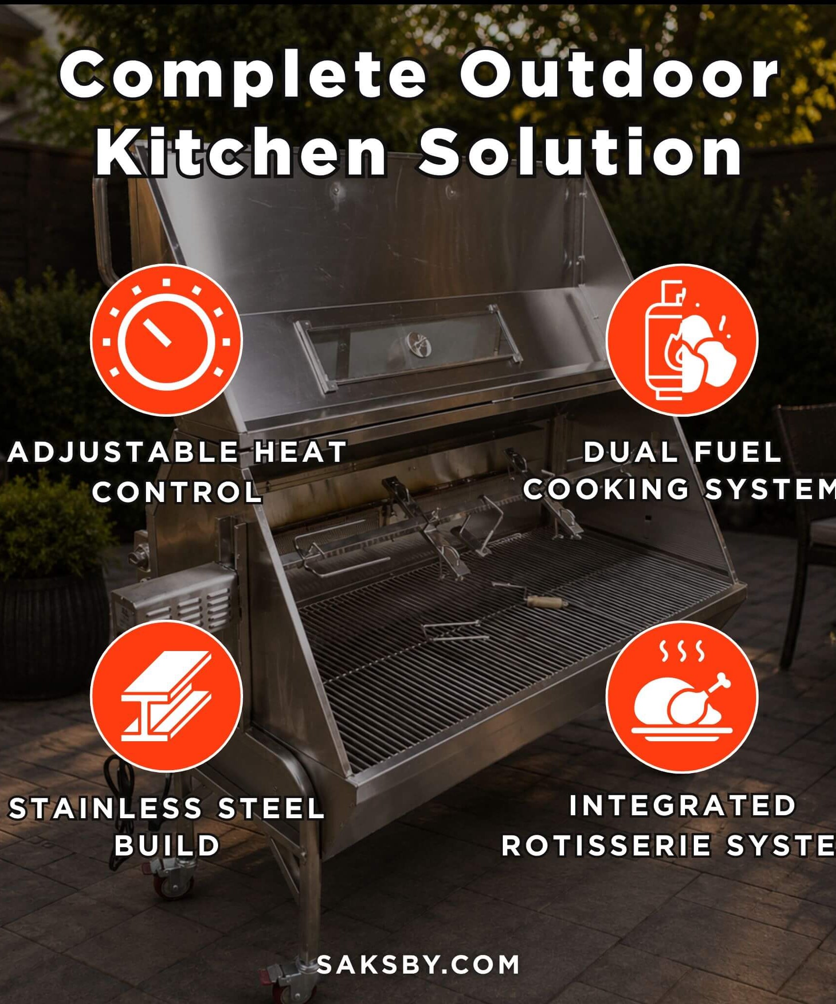 Extra-Large Stainless Steel Propane And Charcoal BBQ Rotisserie (SAK14873)