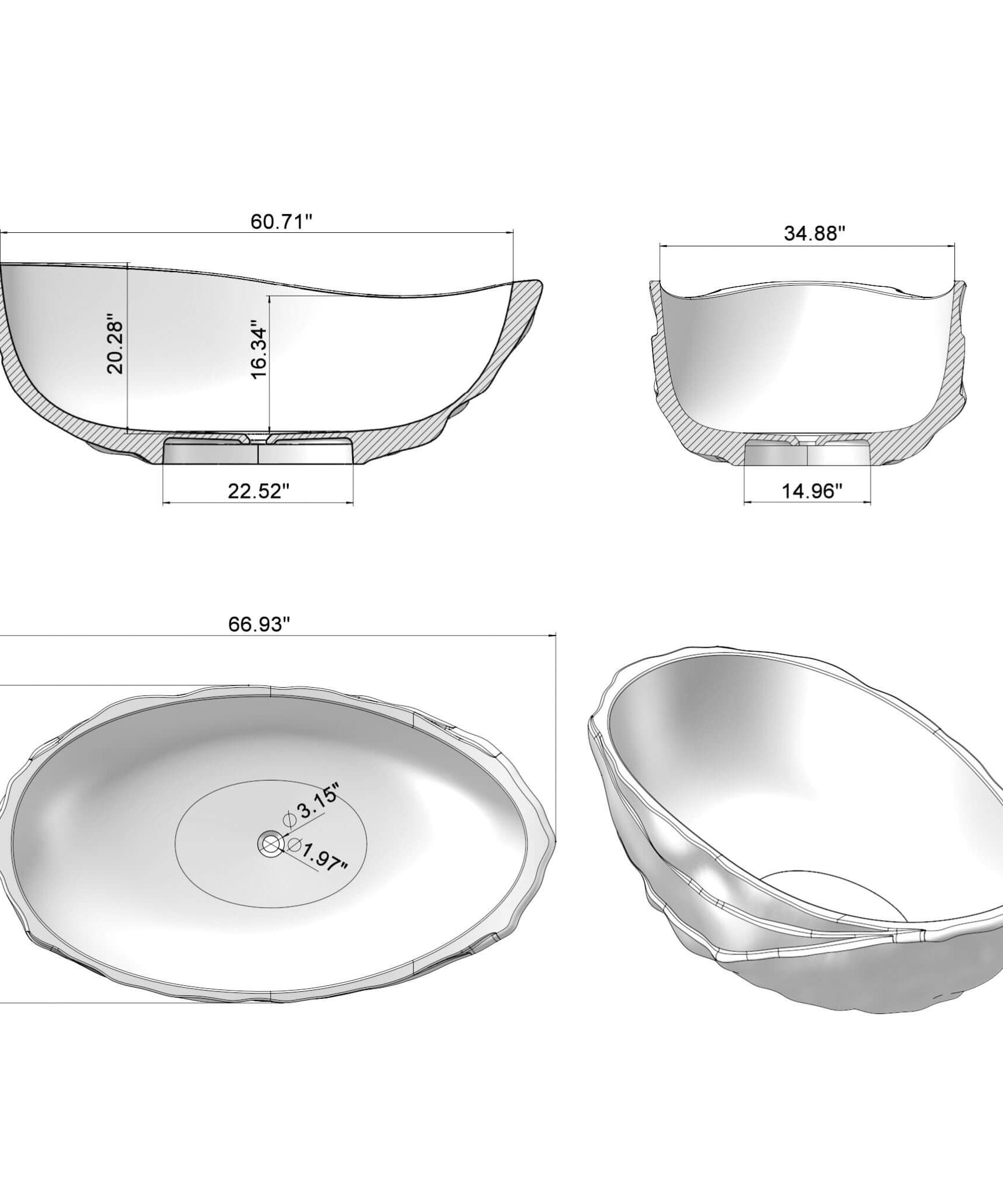 Nuvia Extra-Large 67-Inch Modern Freestanding Oval Resin Soaking Bathtub (SAK39750)