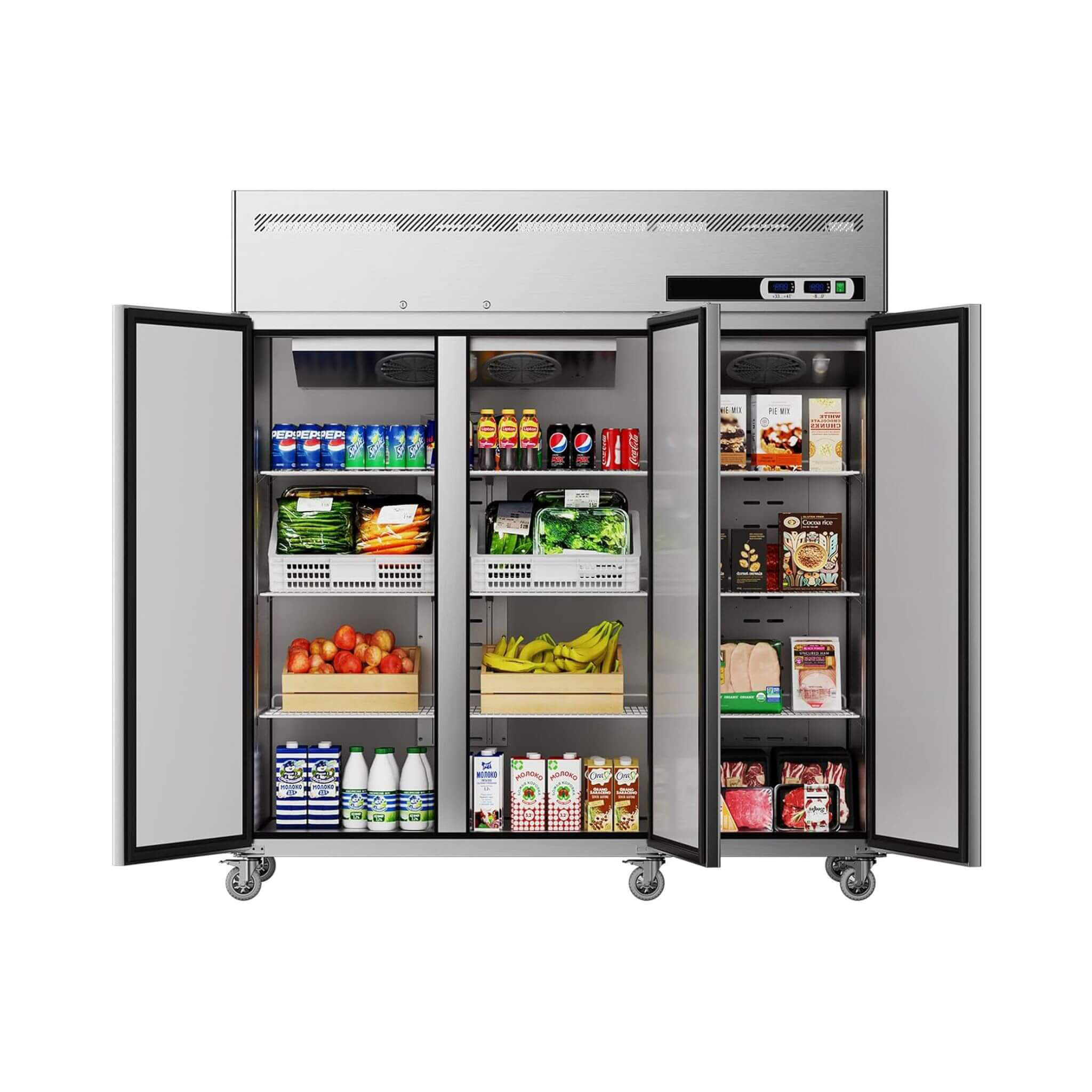 Extra-Large 72-Inch 54 Cu.Ft Commercial 3-Door Upright Reach-In Freezer Refrigerator Combo With Wheels (SAK68325)