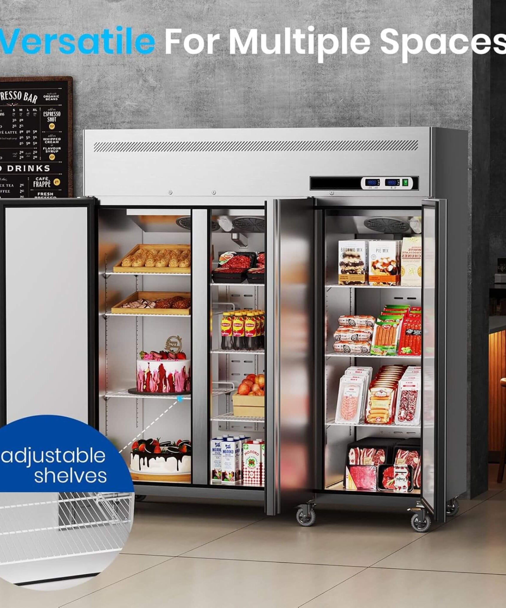 Extra-Large 72-Inch 54 Cu.Ft Commercial 3-Door Upright Reach-In Freezer Refrigerator Combo With Wheels (SAK68325)