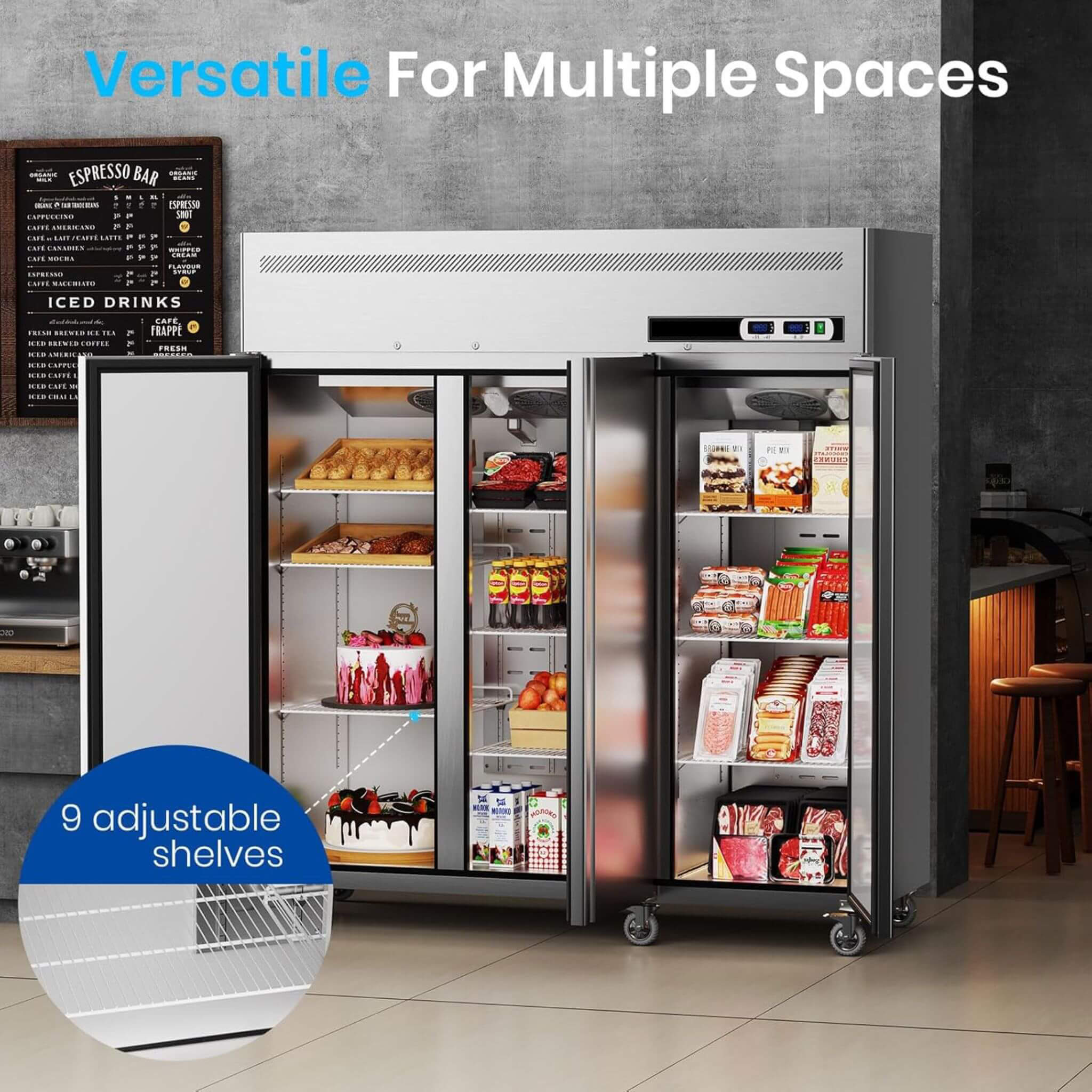 Extra-Large 72-Inch 54 Cu.Ft Commercial 3-Door Upright Reach-In Freezer Refrigerator Combo With Wheels (SAK68325)