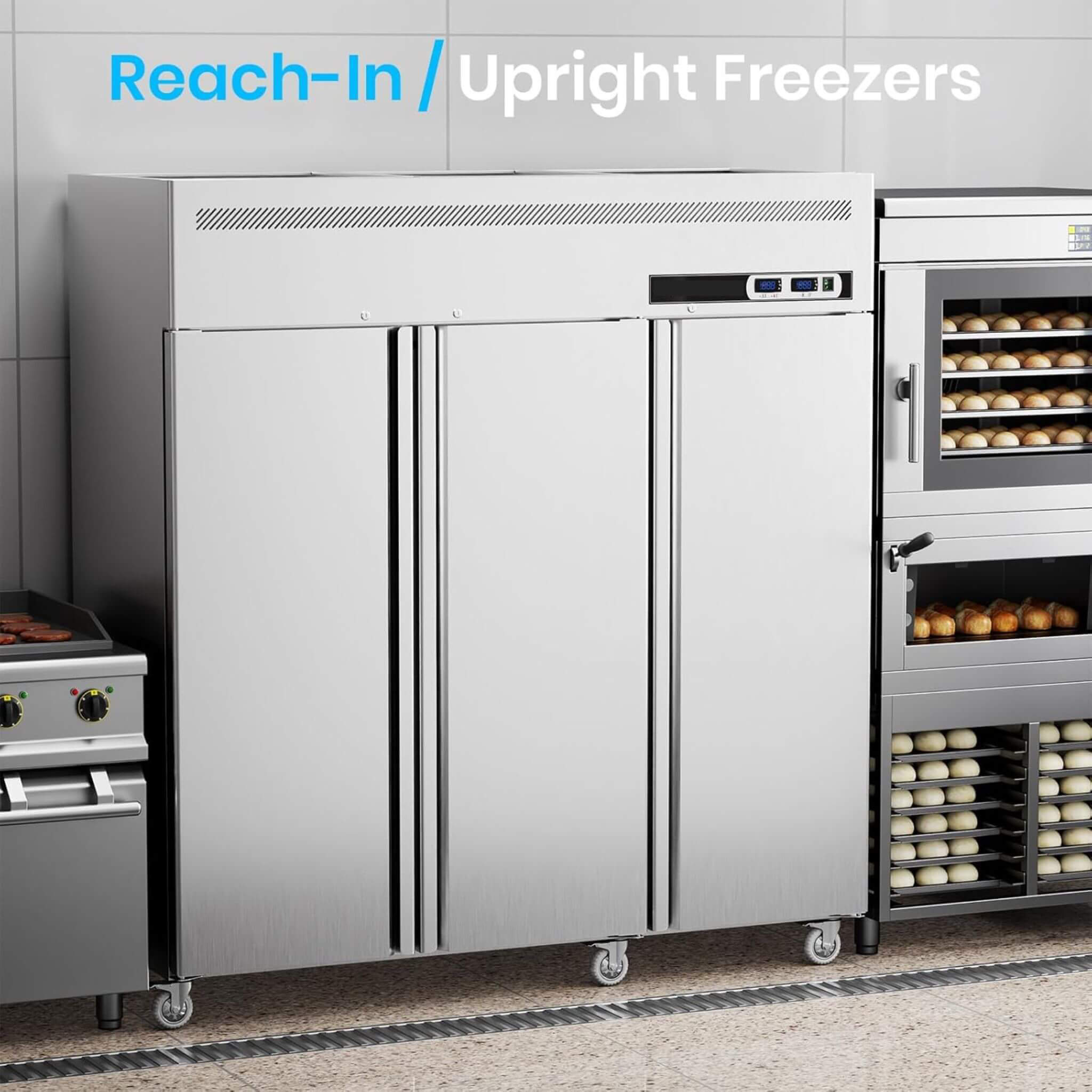 Extra-Large 72-Inch 54 Cu.Ft Commercial 3-Door Upright Reach-In Freezer Refrigerator Combo With Wheels (SAK68325)