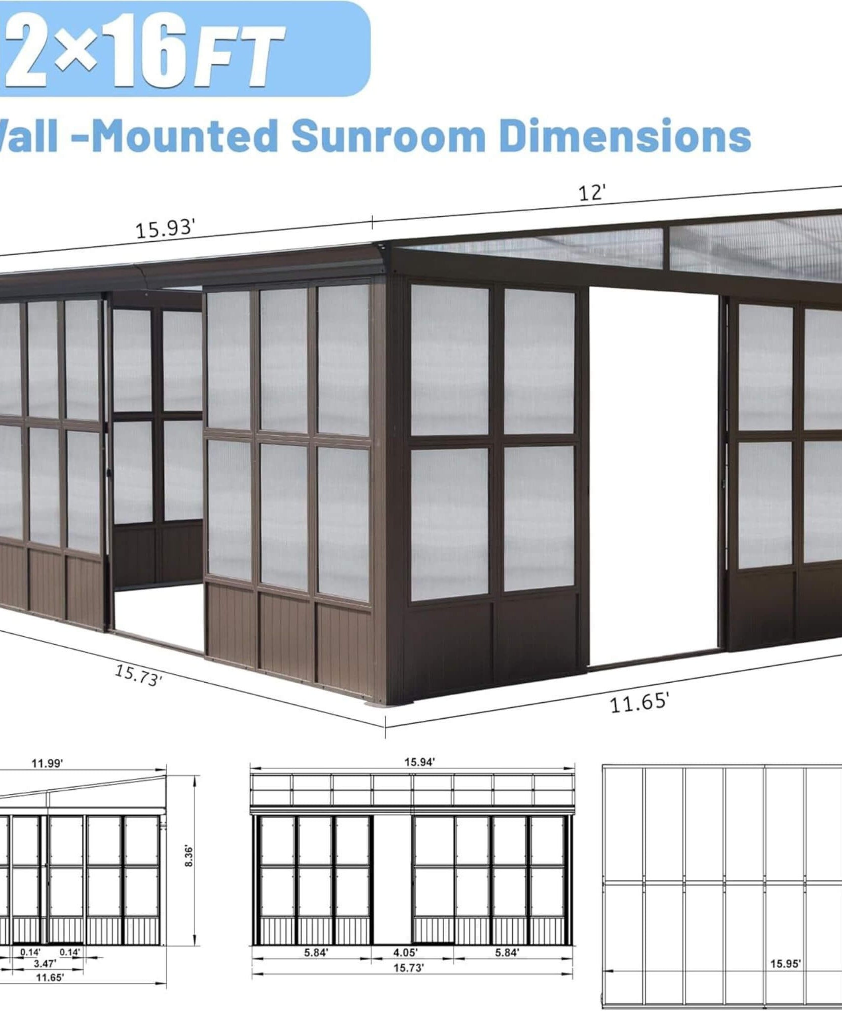 [12X16FT] Alora Horizon Extra-Large Heavy-Duty All-Season Sunroom With Sliding Doors And Polycarbonate Windows (SAK98357)