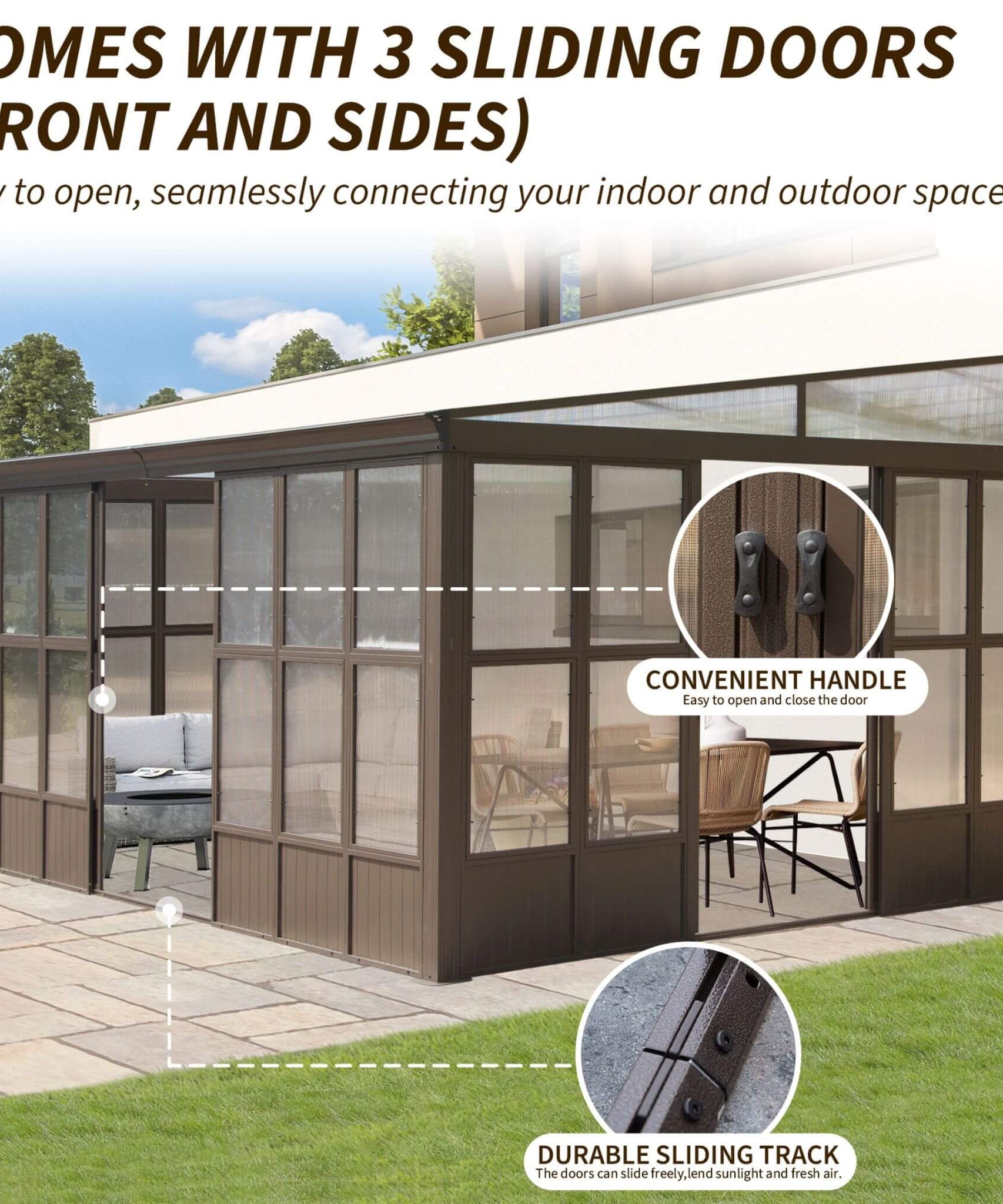 [12X16FT] Alora Horizon Extra-Large Heavy-Duty All-Season Sunroom With Sliding Doors And Polycarbonate Windows (SAK98357)