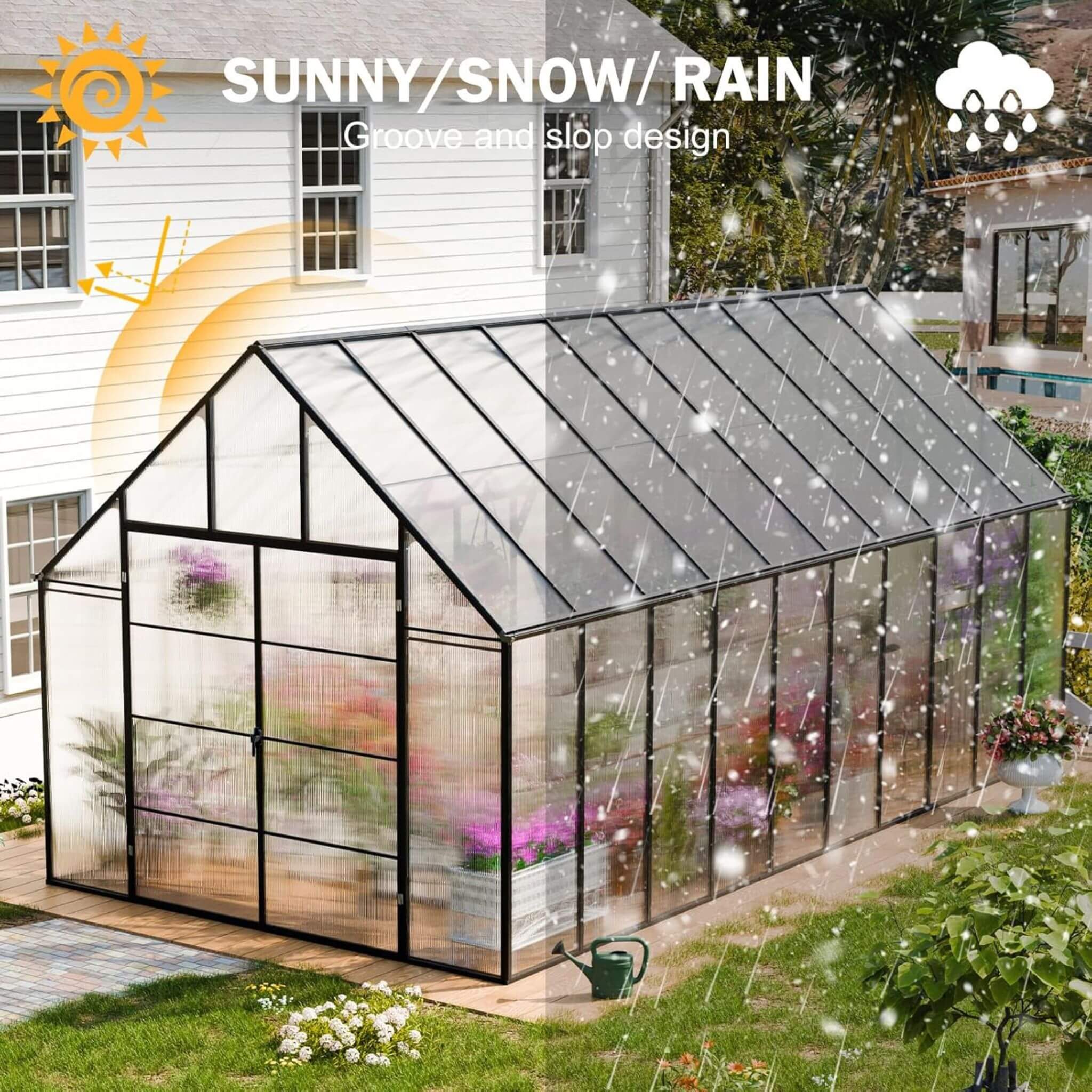 [10X20FT] Extra-Large Heavy-Duty Outdoor Backyard Greenhouse With Adjustable Roof Vents, 4MM (SAK59482)