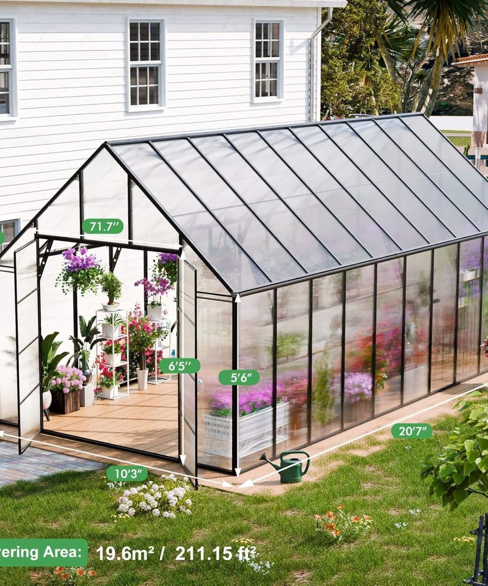 [10X20FT] Extra-Large Heavy-Duty Outdoor Backyard Greenhouse With Adjustable Roof Vents, 4MM (SAK59482)