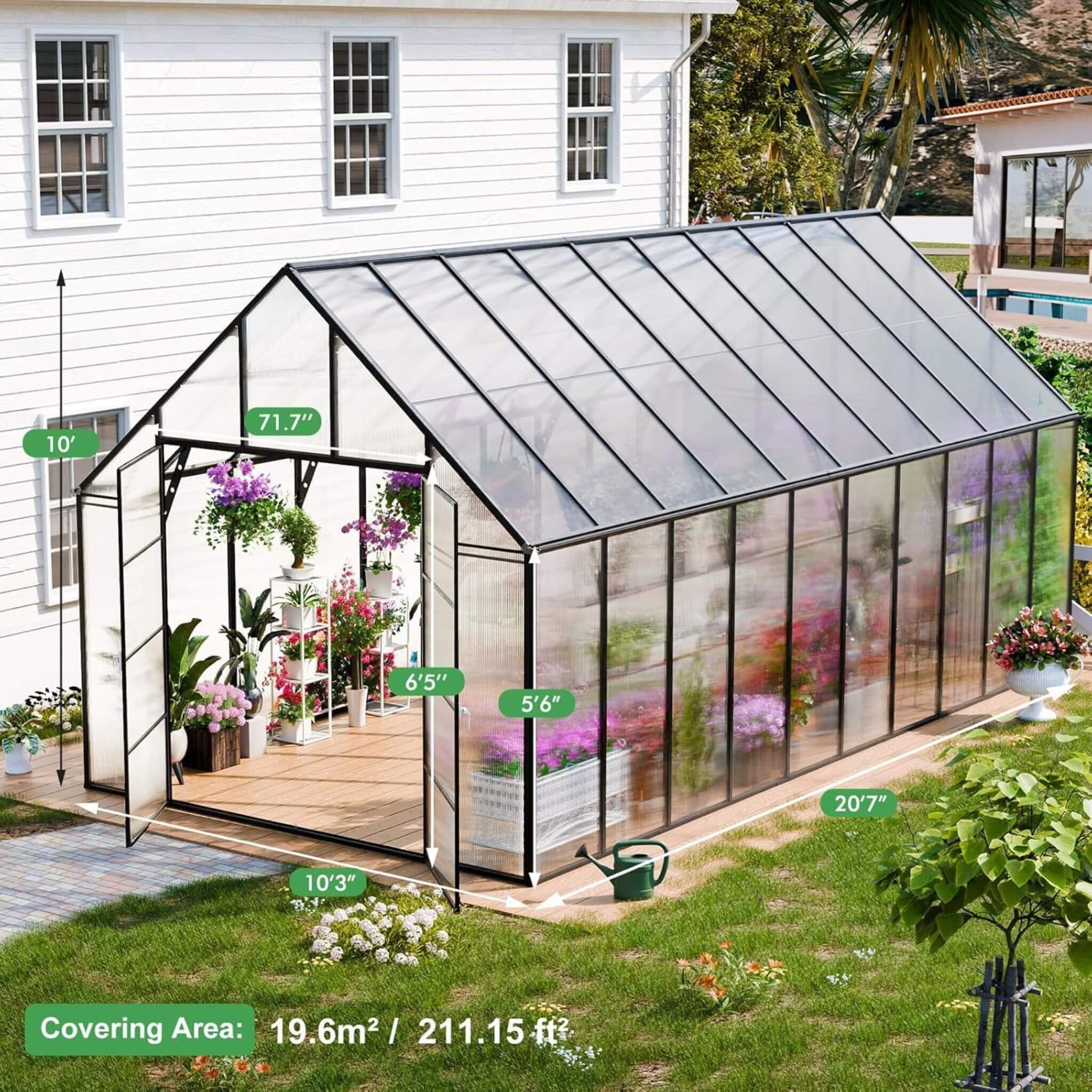 [10X20FT] Extra-Large Heavy-Duty Outdoor Backyard Greenhouse With Adjustable Roof Vents, 4MM (SAK59482)