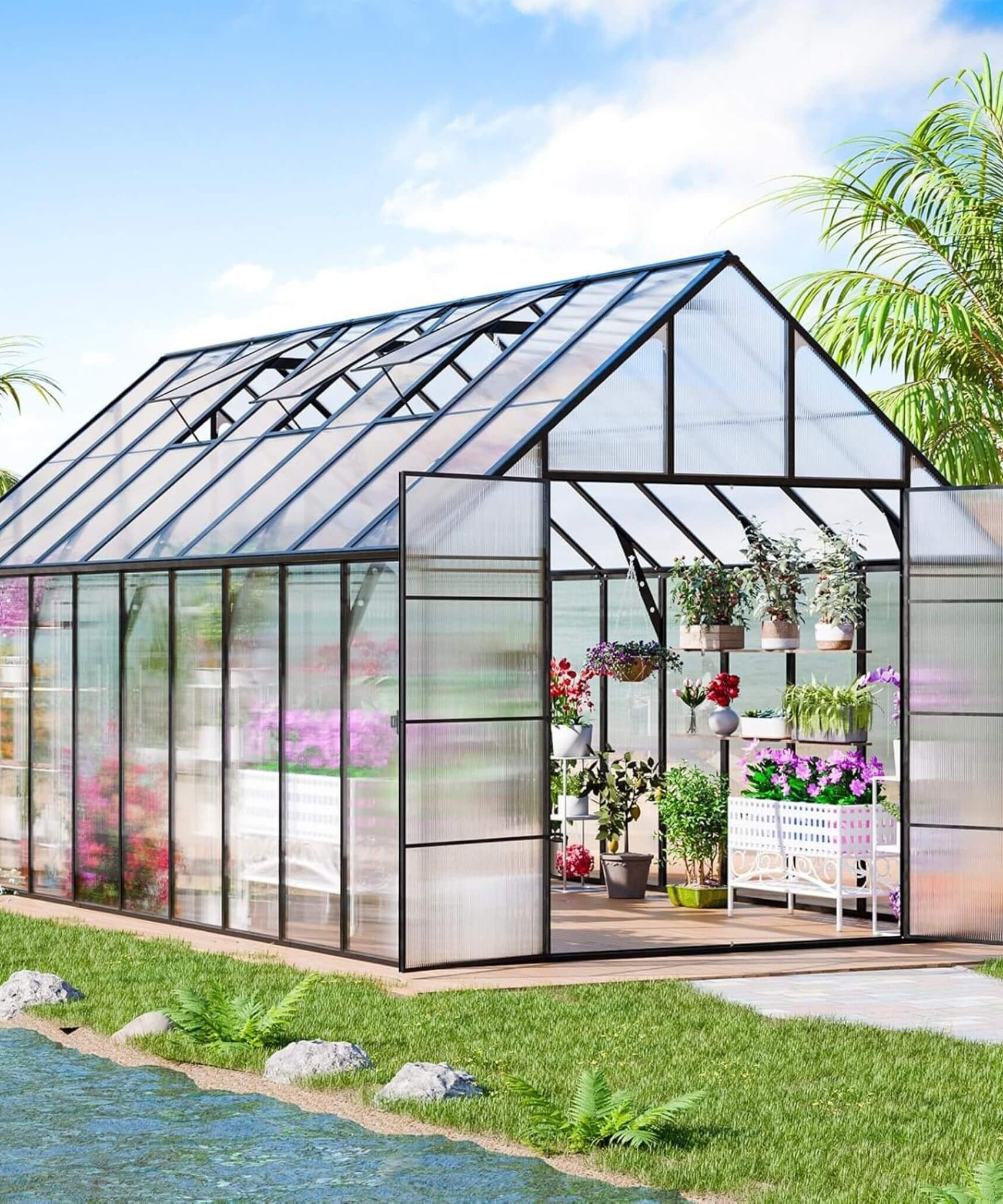 [10X20FT] Extra-Large Heavy-Duty Outdoor Backyard Greenhouse With Adjustable Roof Vents, 4MM (SAK59482)