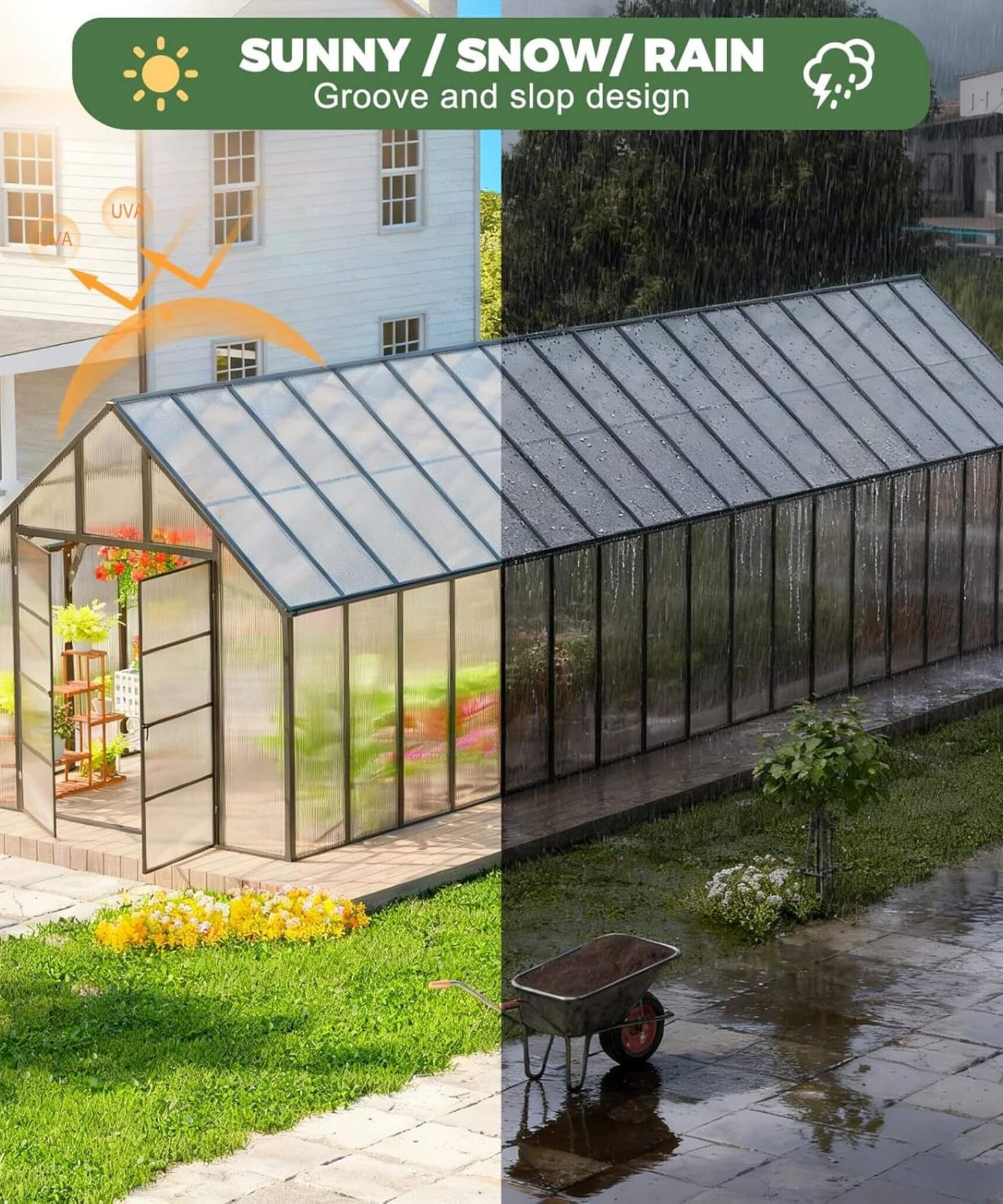 [10X36FT] Extra-Large Heavy-Duty Outdoor Walk-In Greenhouse With Adjustable Roof Vents, 4MM (SAK26174)