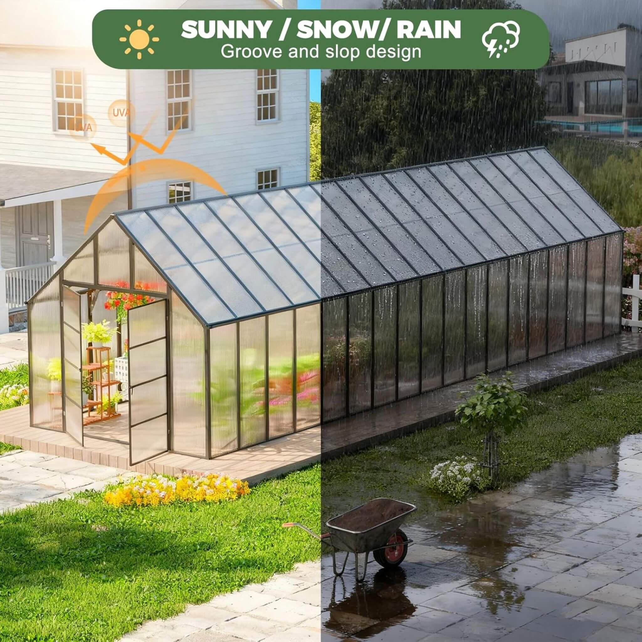 [10X36FT] Extra-Large Heavy-Duty Outdoor Walk-In Greenhouse With Adjustable Roof Vents, 4MM (SAK26174)