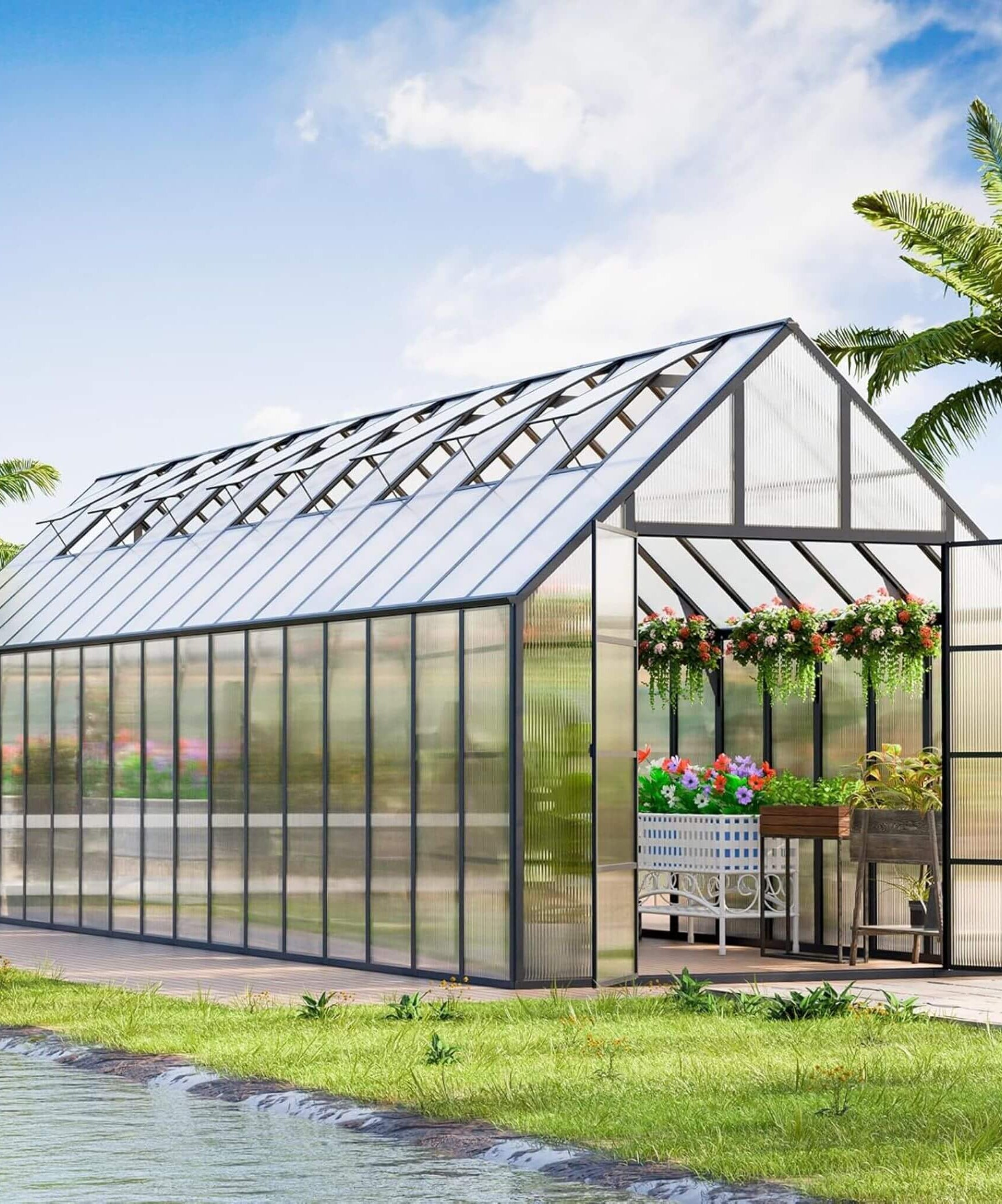 [10X36FT] Extra-Large Heavy-Duty Outdoor Walk-In Greenhouse With Adjustable Roof Vents, 4MM (SAK26174)