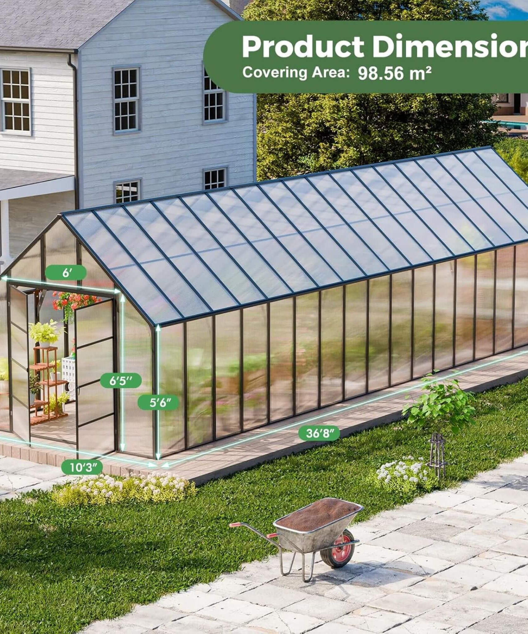 [10X36FT] Extra-Large Heavy-Duty Outdoor Walk-In Greenhouse With Adjustable Roof Vents, 4MM (SAK26174)