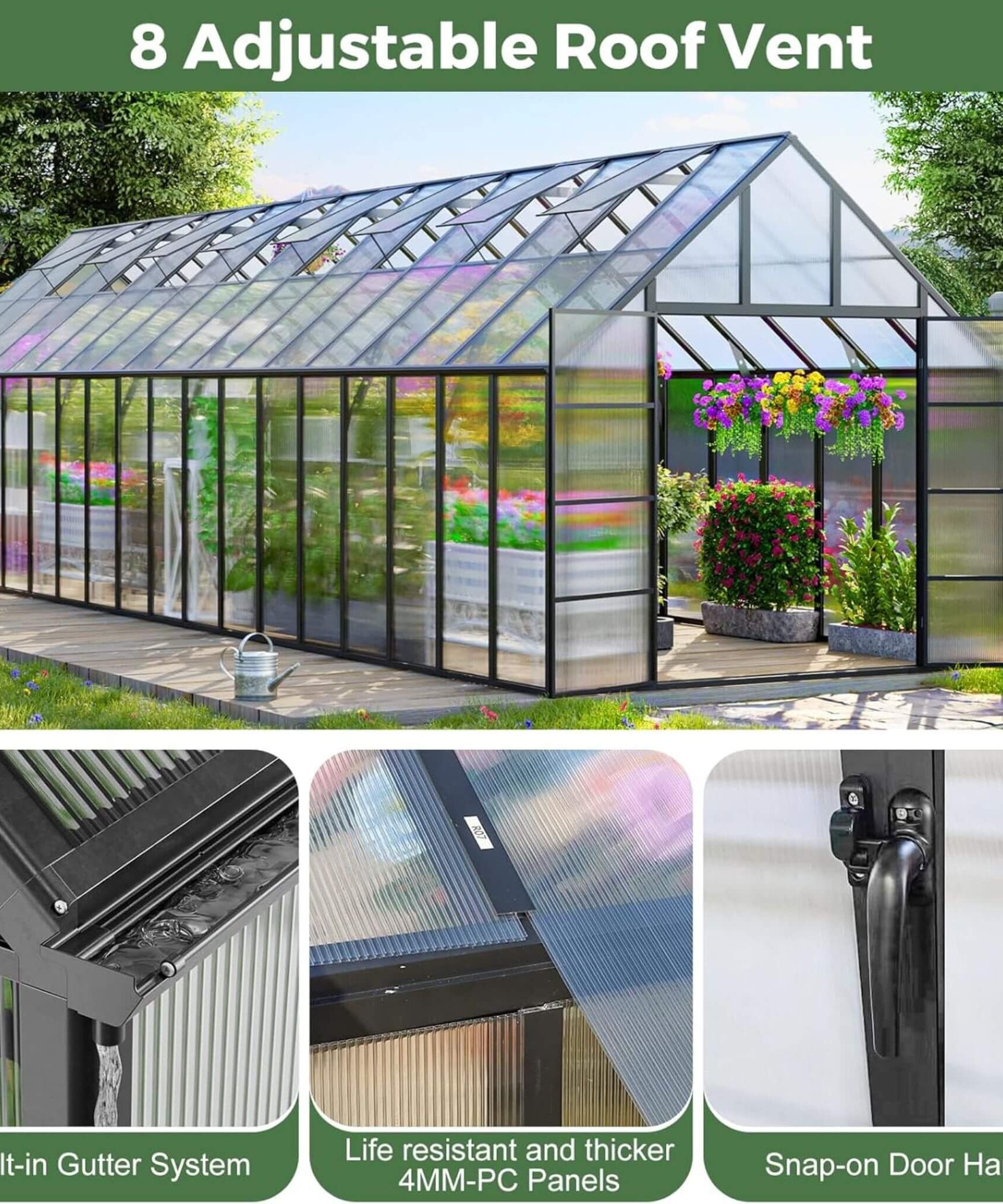 [10X36FT] Extra-Large Heavy-Duty Outdoor Walk-In Greenhouse With Adjustable Roof Vents, 4MM (SAK26174)