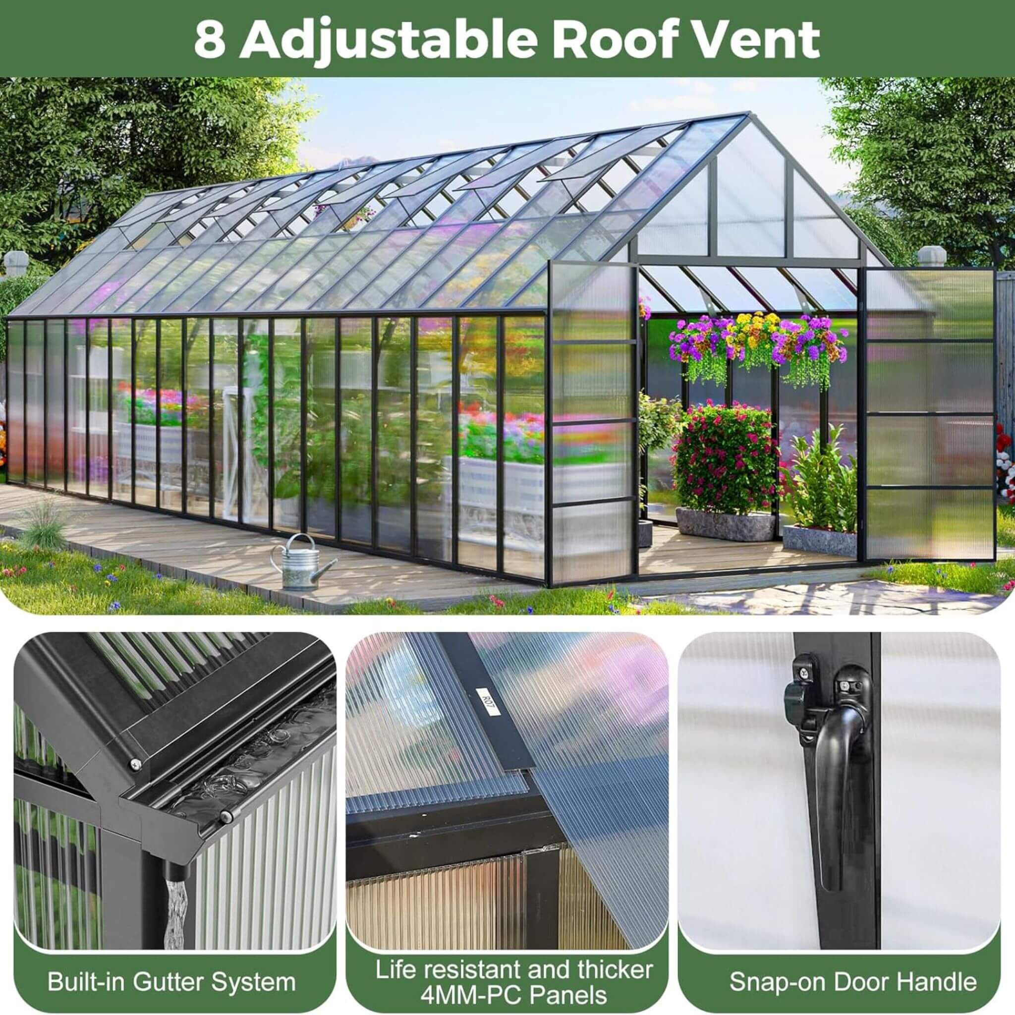 [10X36FT] Extra-Large Heavy-Duty Outdoor Walk-In Greenhouse With Adjustable Roof Vents, 4MM (SAK26174)