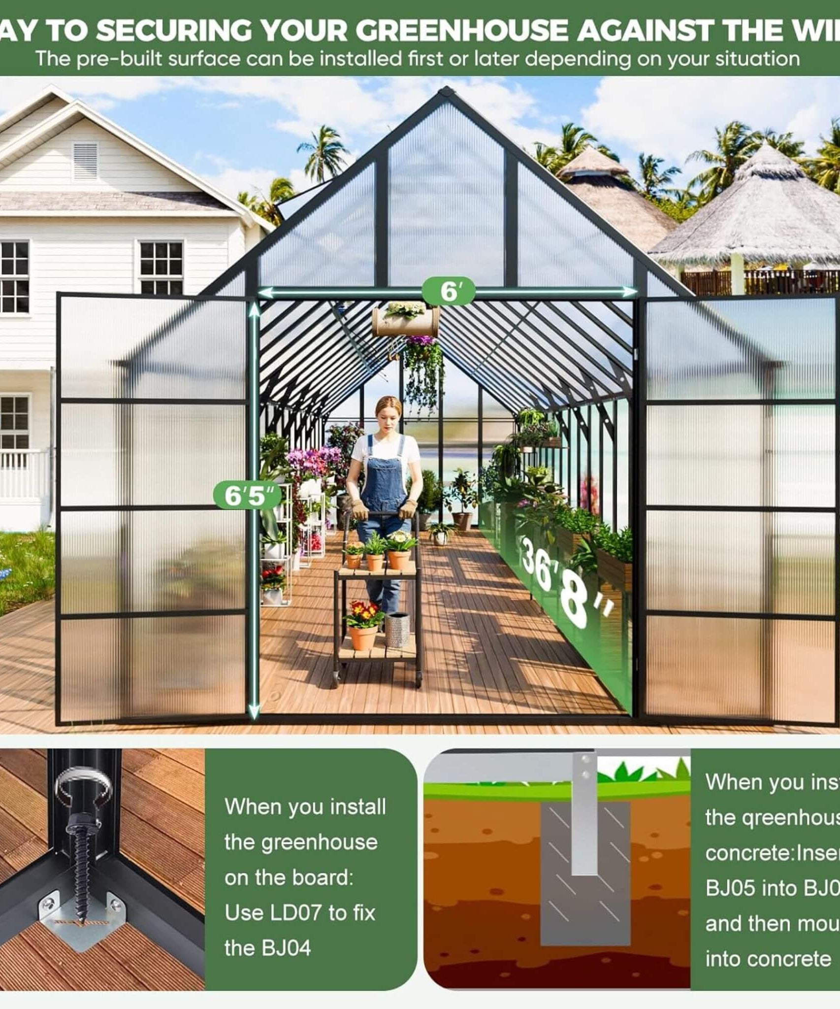 [10X36FT] Extra-Large Heavy-Duty Outdoor Walk-In Greenhouse With Adjustable Roof Vents, 4MM (SAK26174)