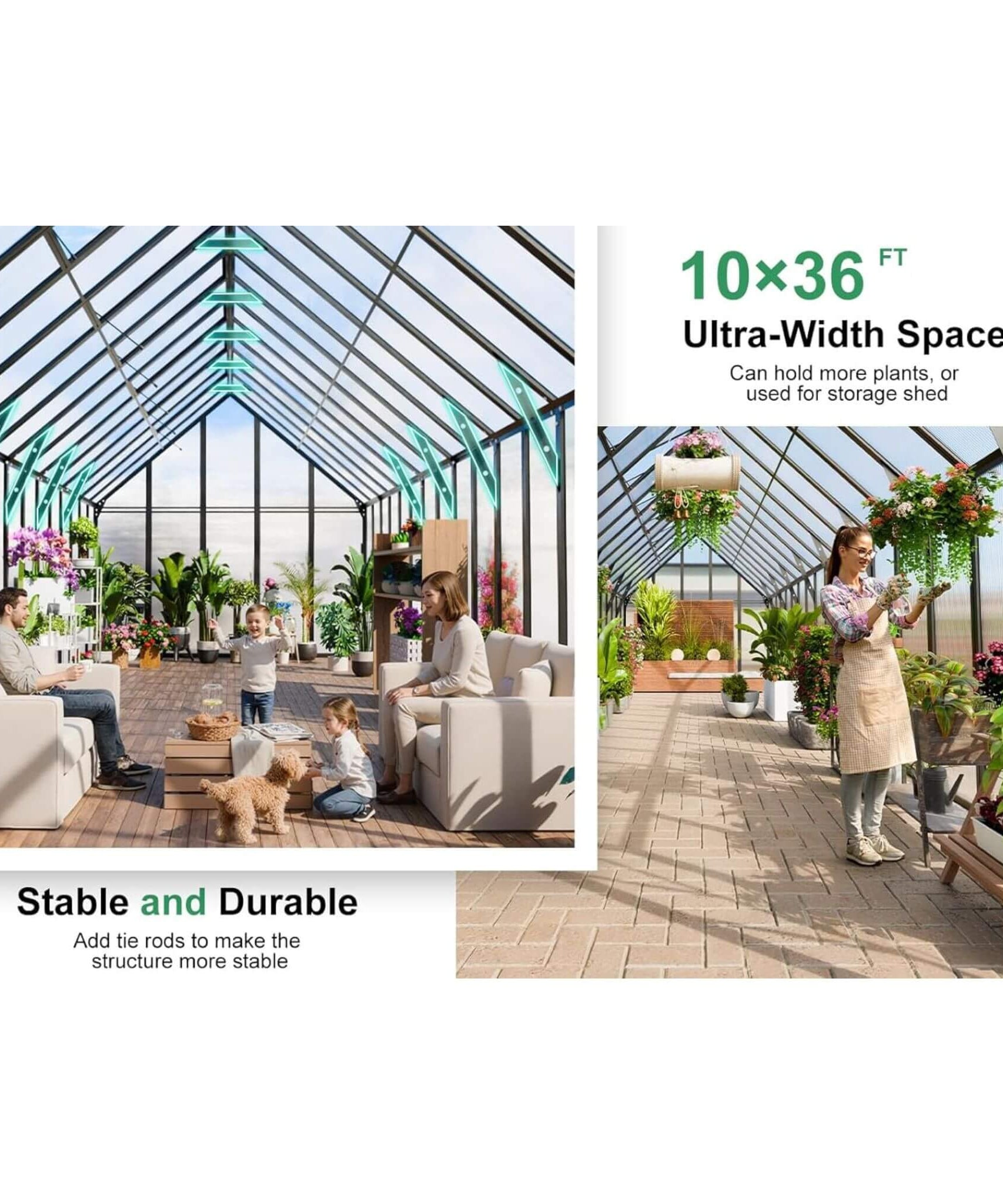 [10X36FT] Extra-Large Heavy-Duty Outdoor Walk-In Greenhouse With Adjustable Roof Vents, 4MM (SAK26174)