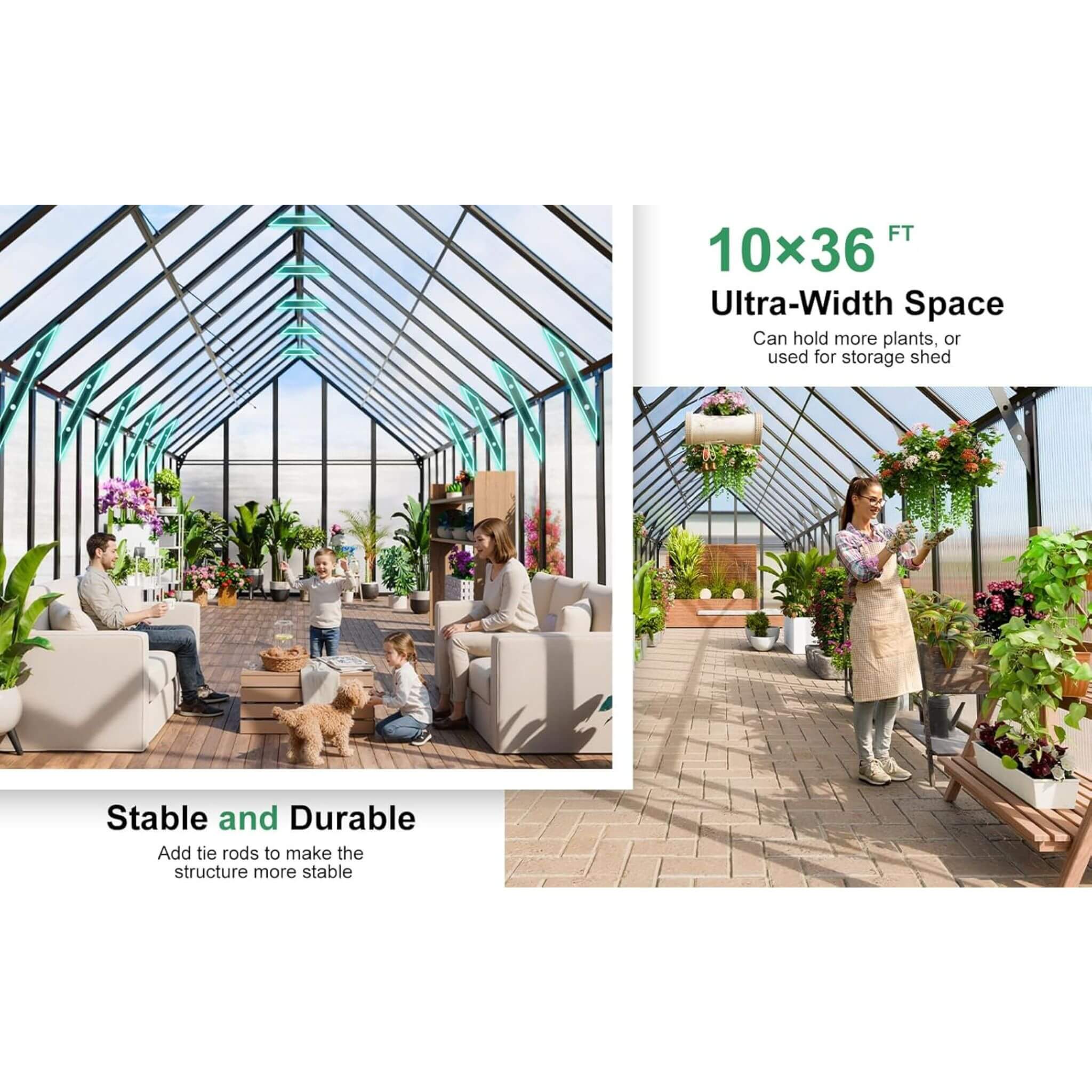 [10X36FT] Extra-Large Heavy-Duty Outdoor Walk-In Greenhouse With Adjustable Roof Vents, 4MM (SAK26174)