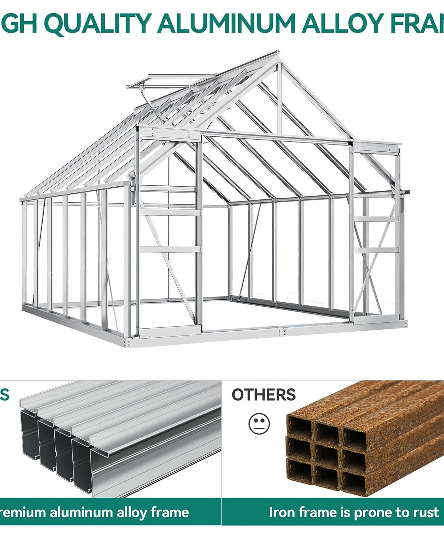 [10X12FT] Extra-Large Heavy-Duty Polycarbonate Aluminum Greenhouse With Sliding Doors And Vents (SAK74183)