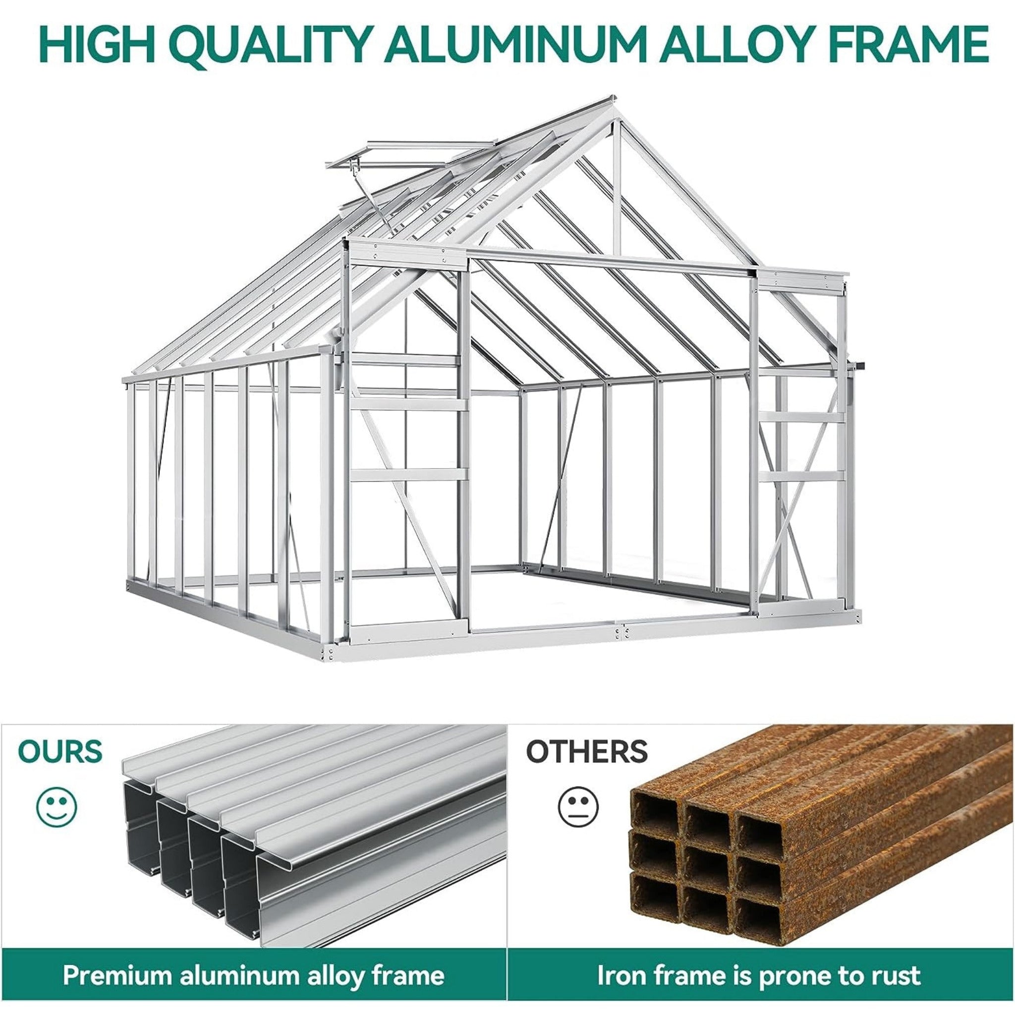 [10X12FT] Extra-Large Heavy-Duty Polycarbonate Aluminum Greenhouse With Sliding Doors And Vents (SAK74183)