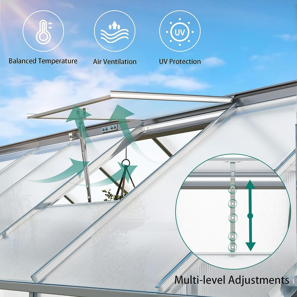[10X12FT] Extra-Large Heavy-Duty Polycarbonate Aluminum Greenhouse With Sliding Doors And Vents (SAK74183)