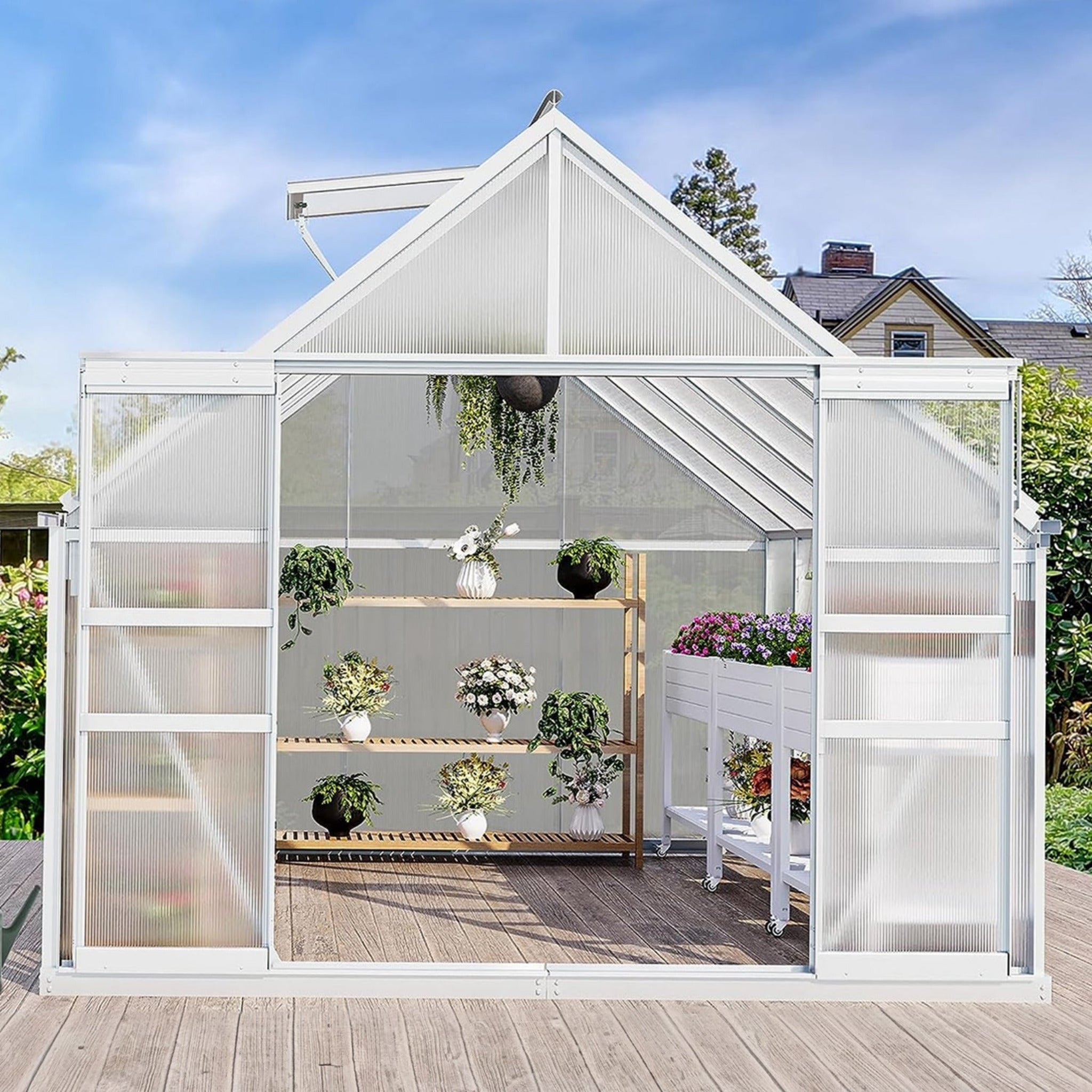 [10X12FT] Extra-Large Heavy-Duty Polycarbonate Aluminum Greenhouse With Sliding Doors And Vents (SAK74183)
