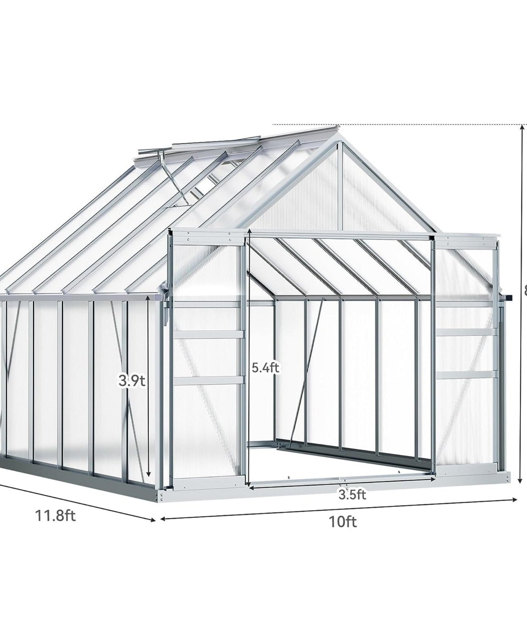 [10X12FT] Extra-Large Heavy-Duty Polycarbonate Aluminum Greenhouse With Sliding Doors And Vents (SAK74183)